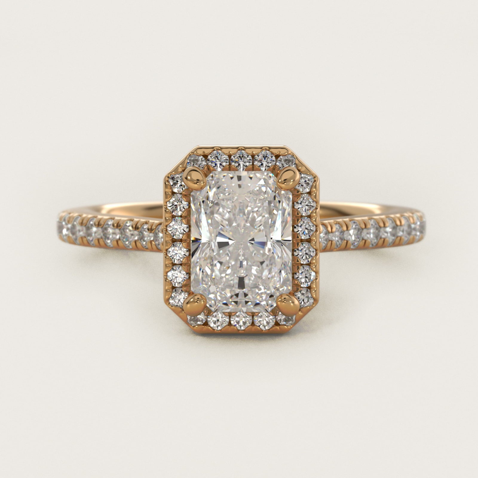 Halo Diamond Bridge Engagement Ring in 14k Yellow Gold (1/3 ct. tw.) - Radiant Center
