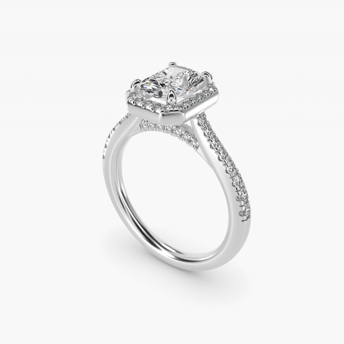 Halo Diamond Bridge Engagement Ring in Platinum (1/3 ct. tw.) - Radiant Center