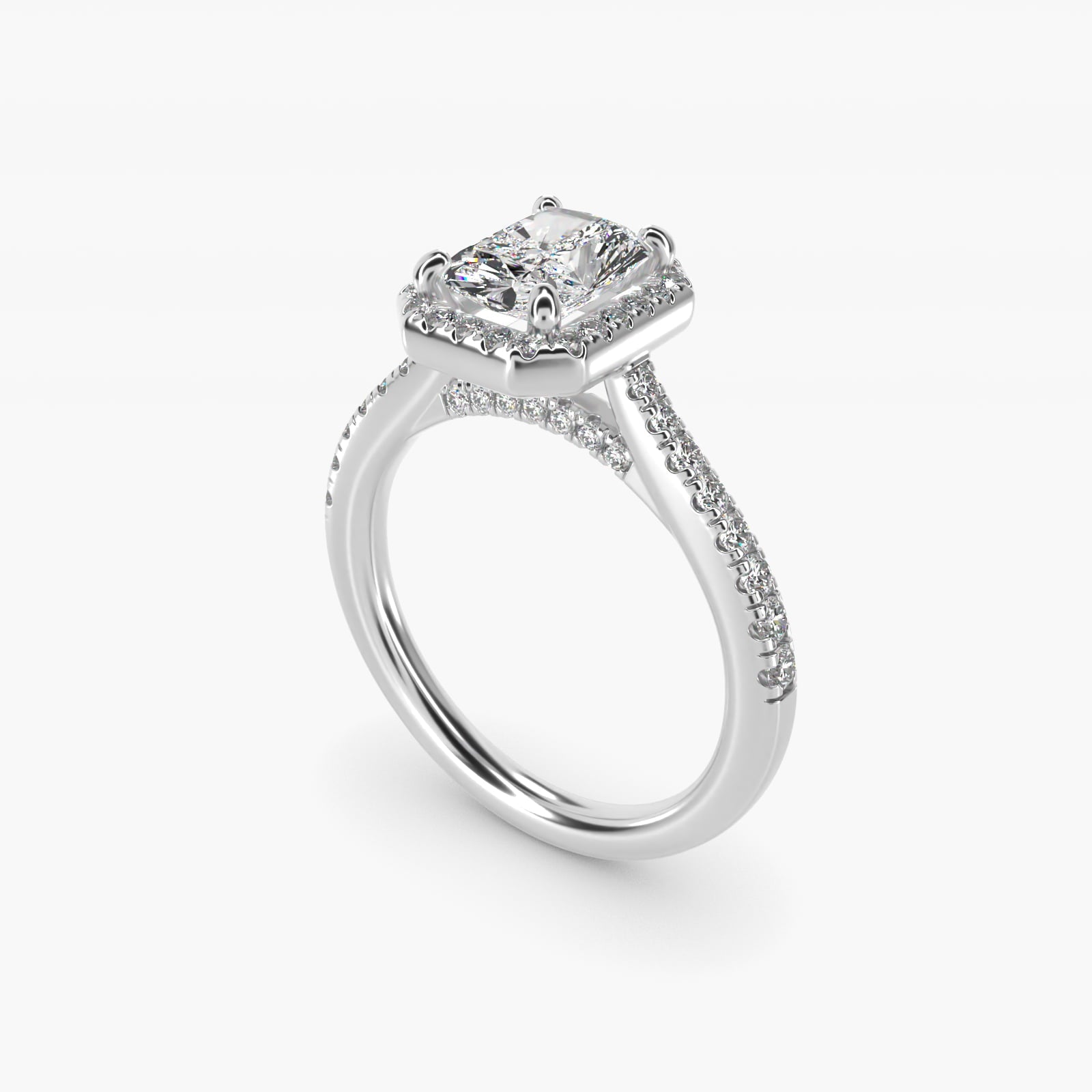 Halo Diamond Bridge Engagement Ring in Platinum (1/3 ct. tw.) - Radiant Center
