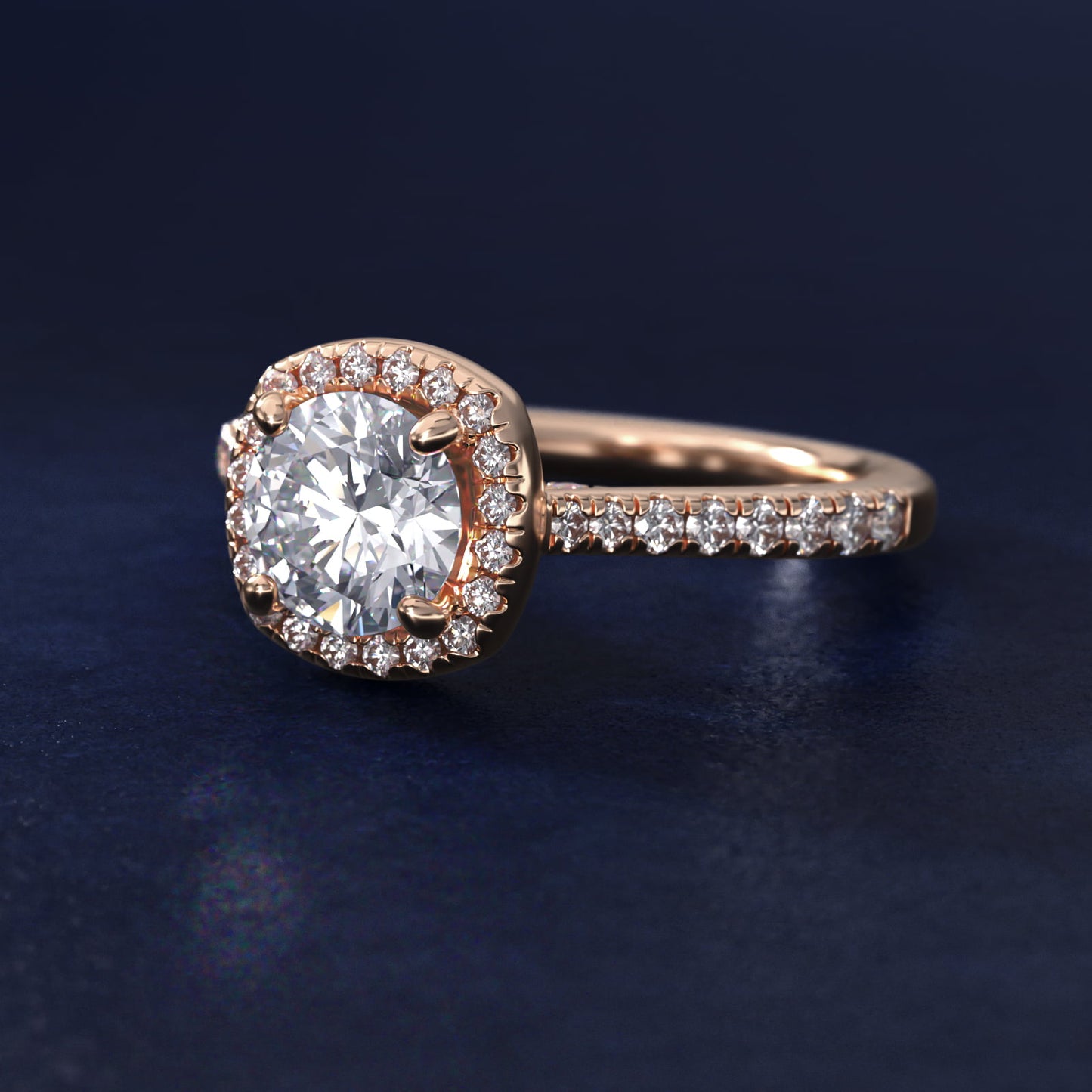 Halo Diamond Bridge Engagement Ring in 14k Rose Gold (1/3 ct. tw.) - Round Center