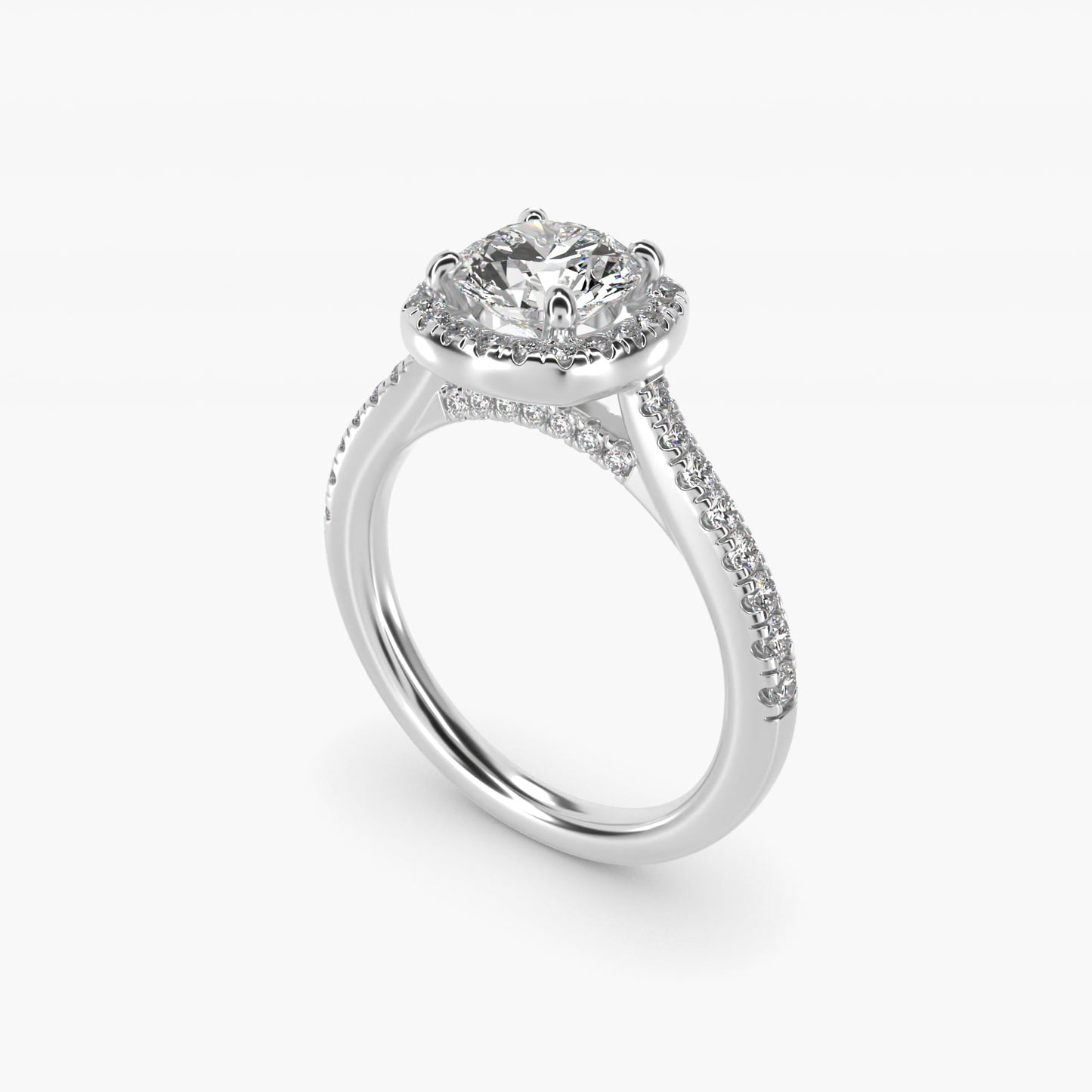 Halo Diamond Bridge Engagement Ring in 14k White Gold (1/3 ct. tw.) - Round Center