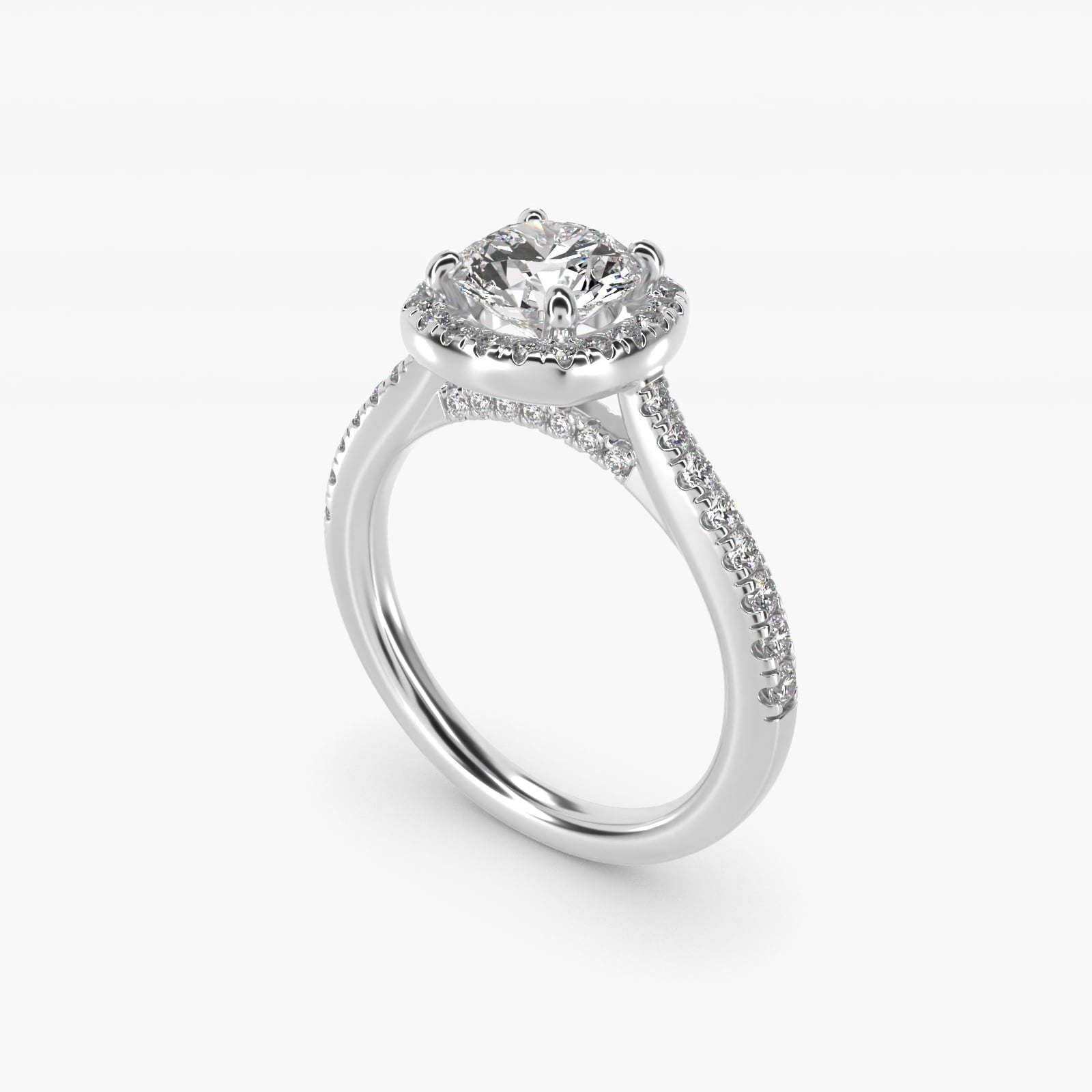 Halo Diamond Bridge Engagement Ring in 14k White Gold (1/3 ct. tw.) - Round Center