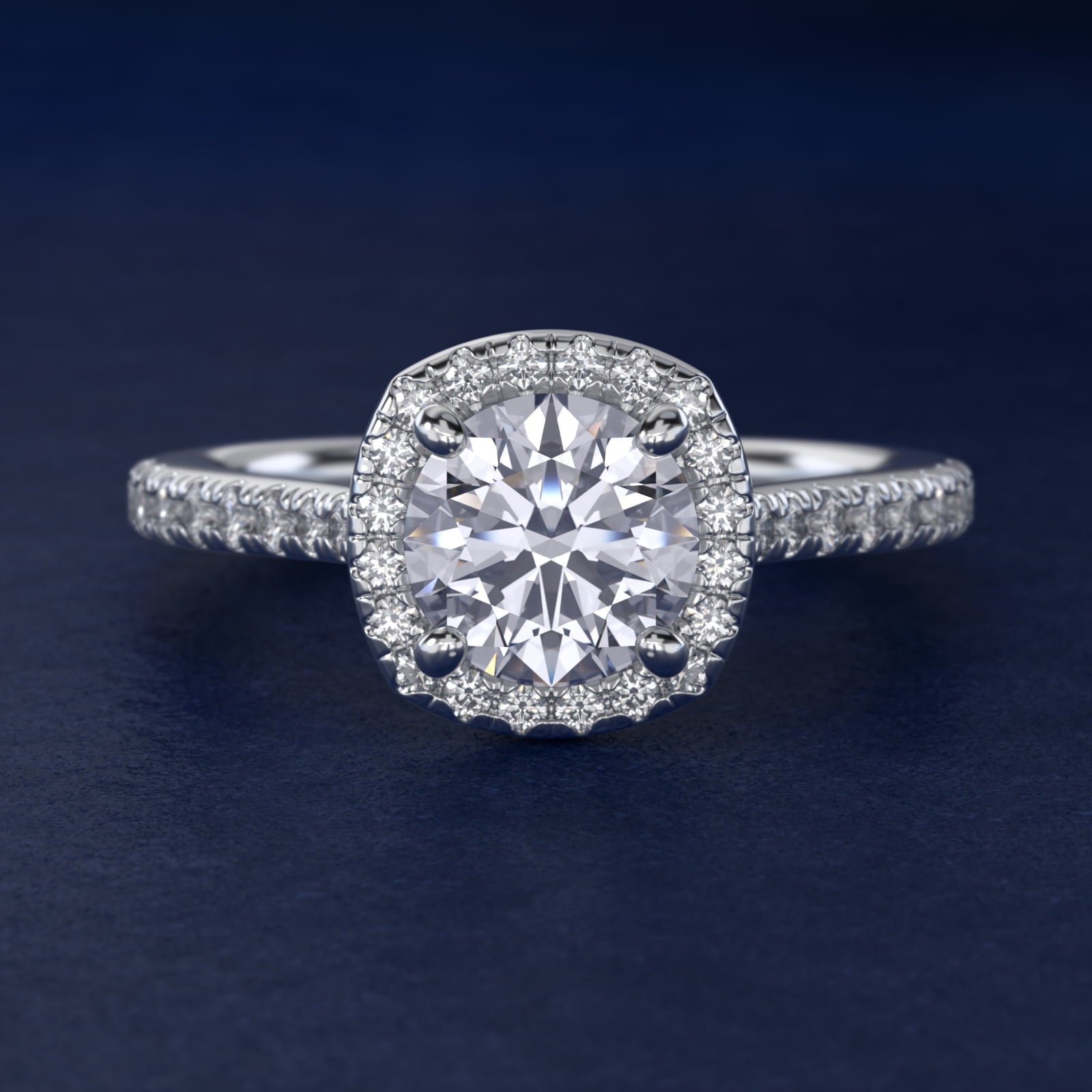 Halo Diamond Bridge Engagement Ring in 14k White Gold (1/3 ct. tw.) - Round Center