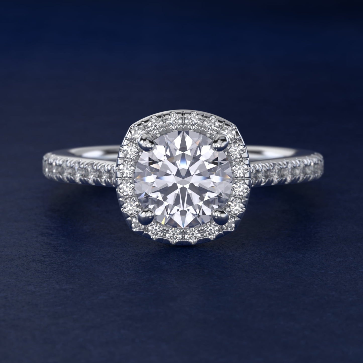 Halo Diamond Bridge Engagement Ring in 18k White Gold (1/3 ct. tw.) - Round Center