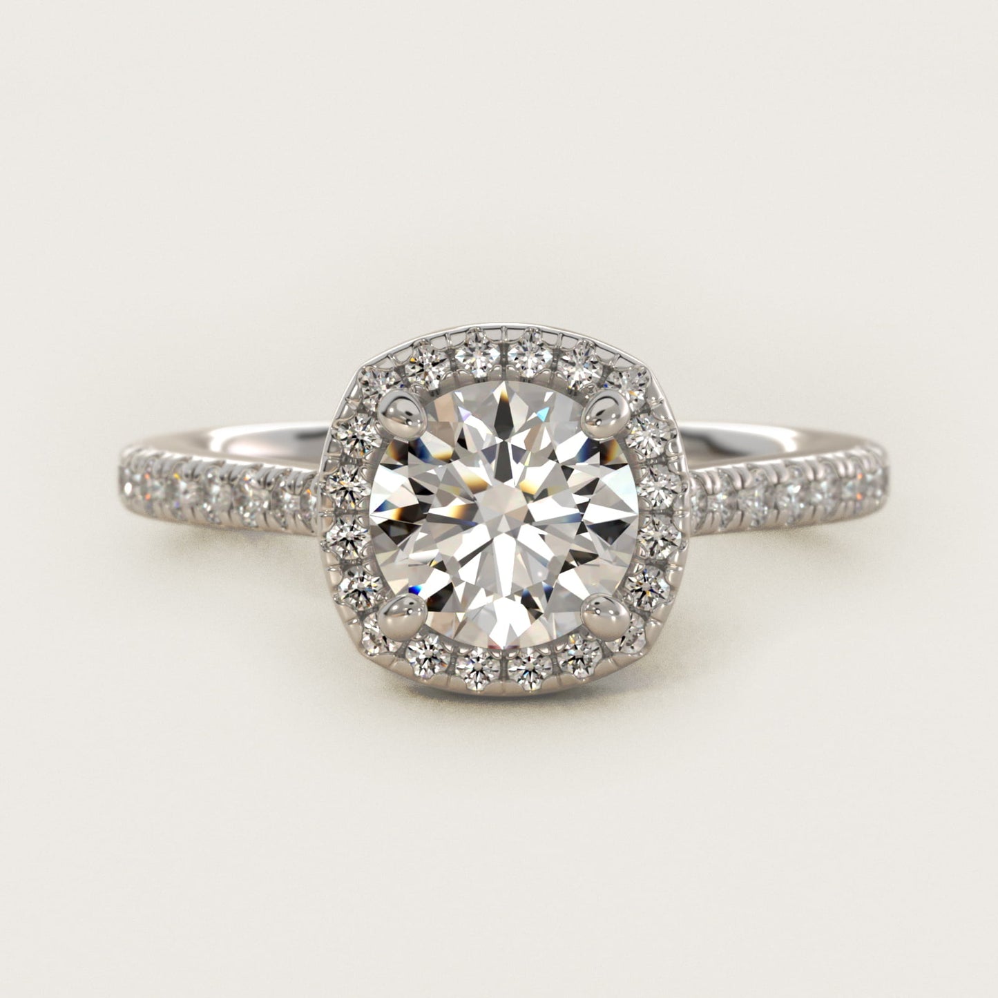 Halo Diamond Bridge Engagement Ring in 14k White Gold (1/3 ct. tw.) - Round Center