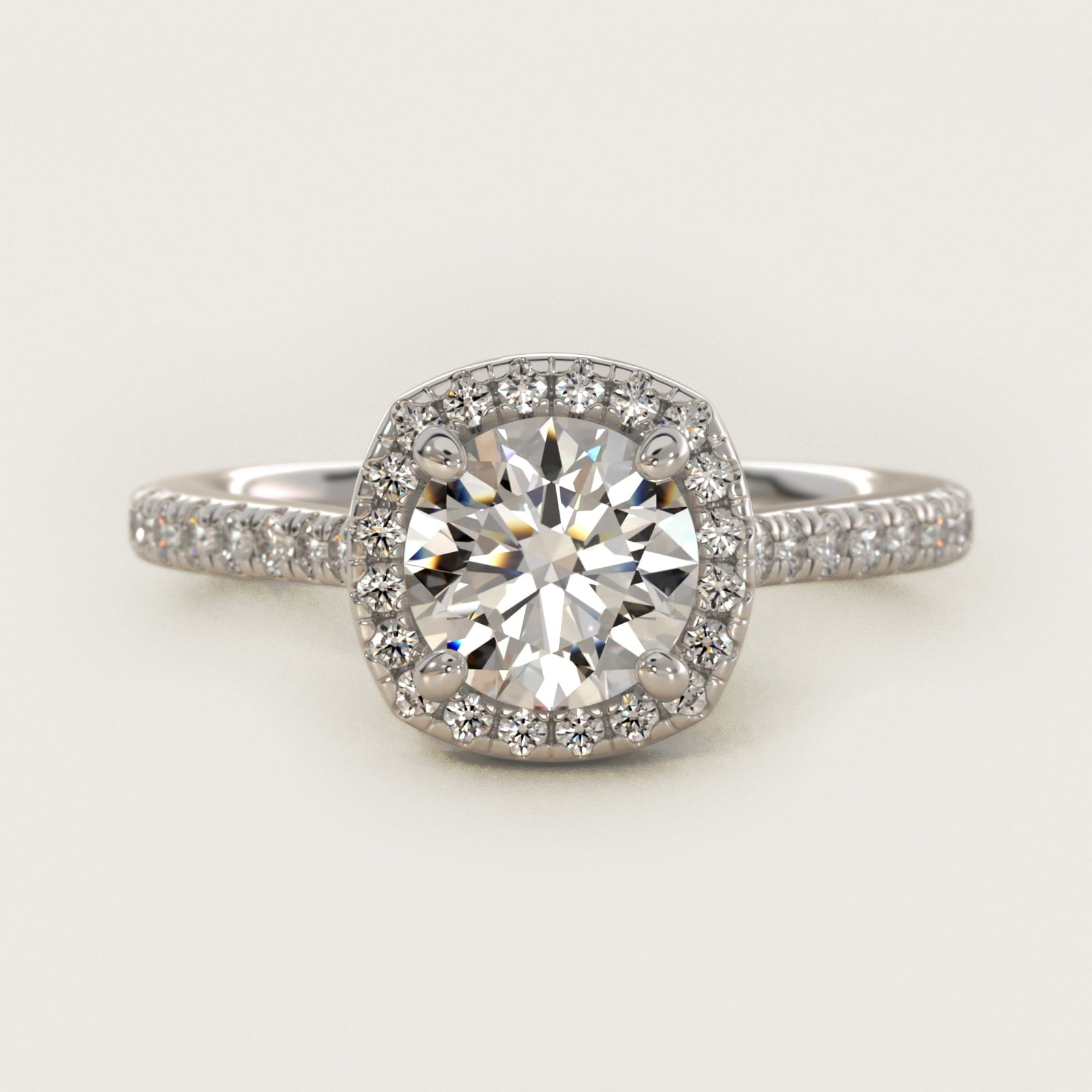 Halo Diamond Bridge Engagement Ring in 14k White Gold (1/3 ct. tw.) - Round Center