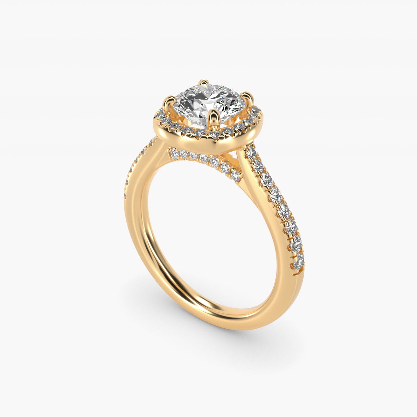 Halo Diamond Bridge Engagement Ring in 14k Yellow Gold (1/3 ct. tw.) - Round Center
