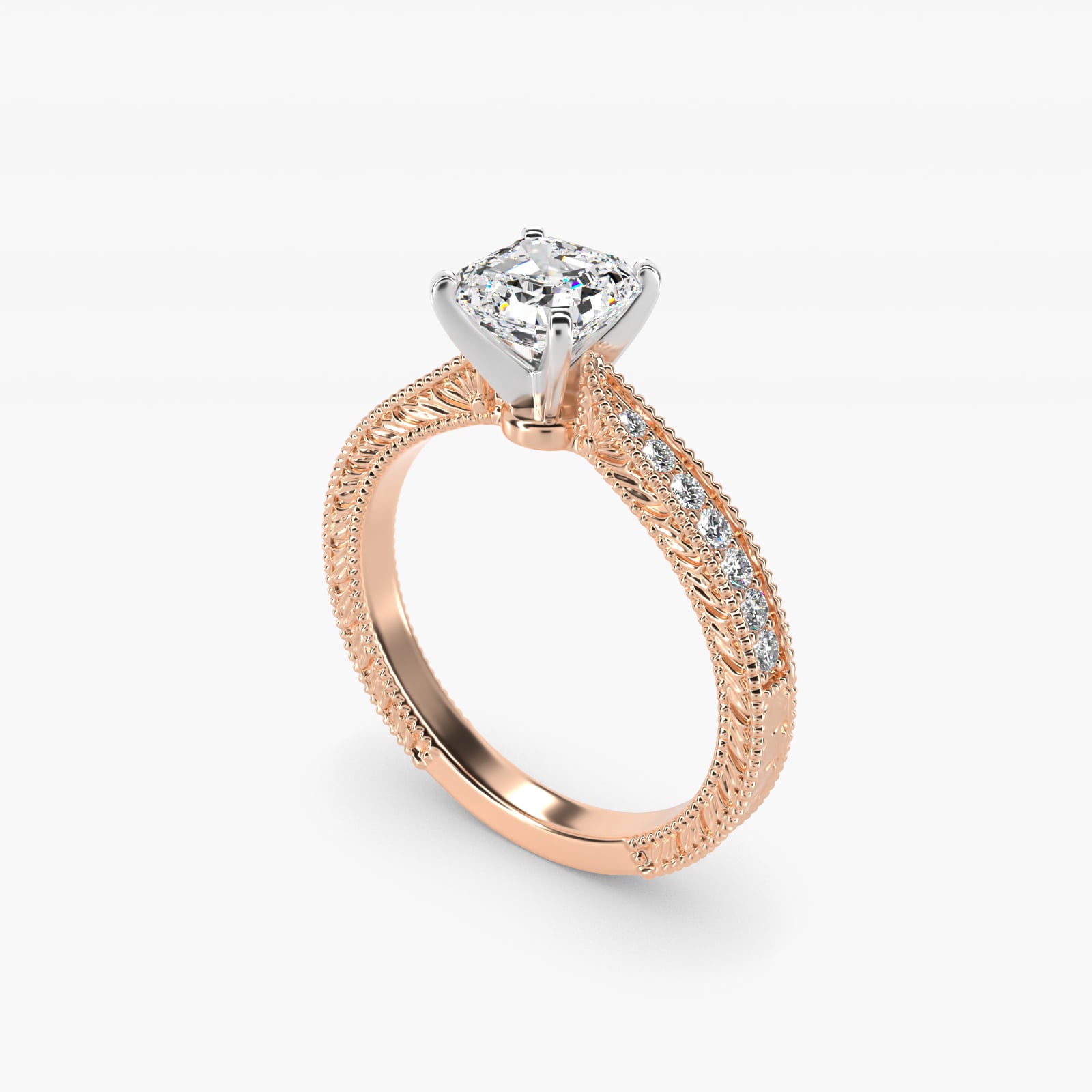 Hand-Engraved MicropavŽ Diamond Engagement Ring in 14k Rose Gold (1/6 ct. tw.) - Asscher Center