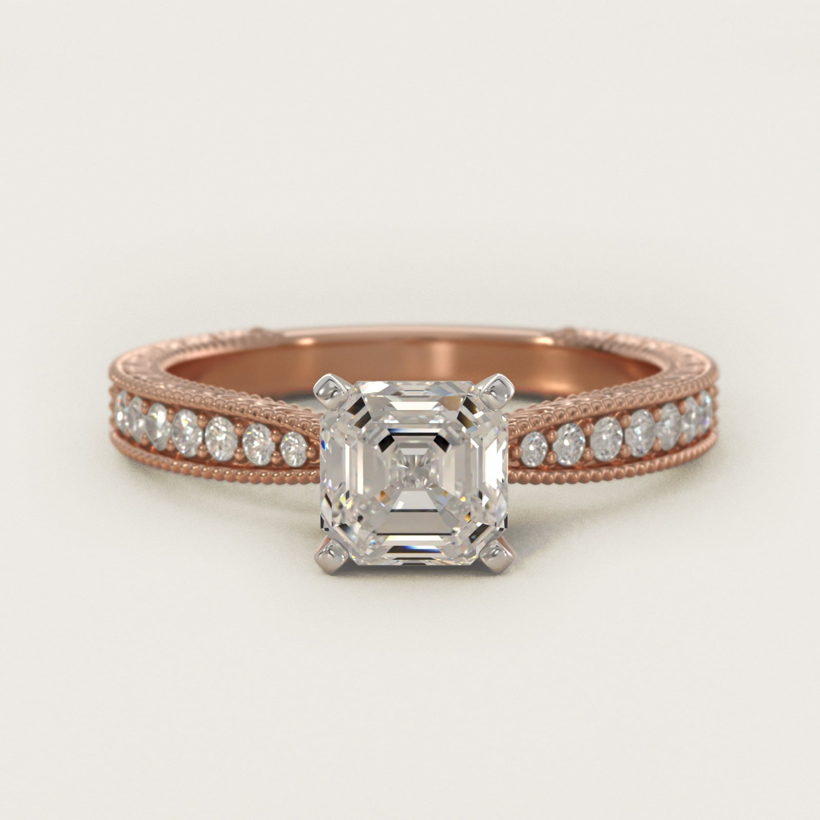 Hand-Engraved MicropavŽ Diamond Engagement Ring in 18k Rose Gold (1/6 ct. tw.) - Asscher Center