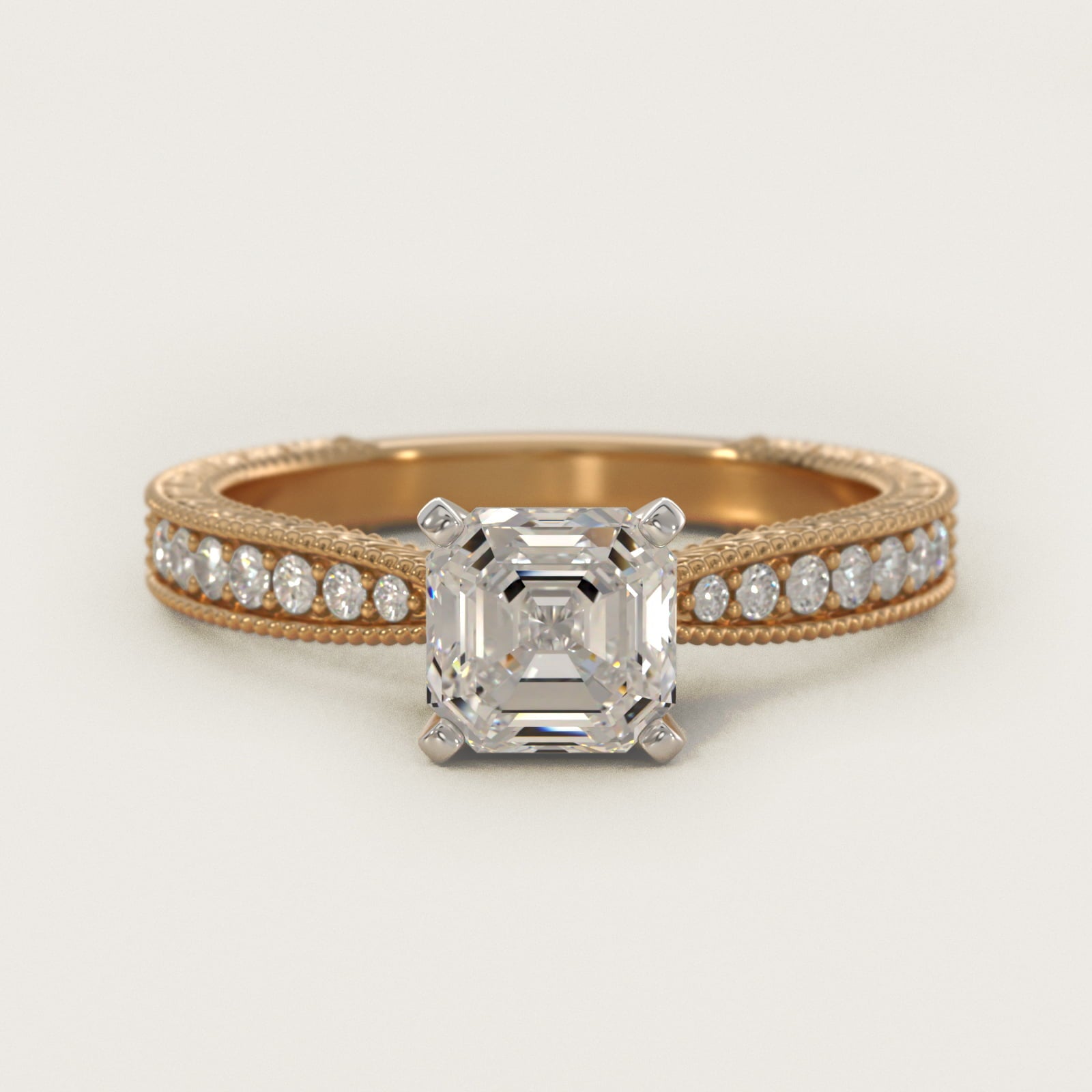 Hand-Engraved MicropavŽ Diamond Engagement Ring in 14K Yellow Gold (1/6 ct. tw.) - Asscher Center