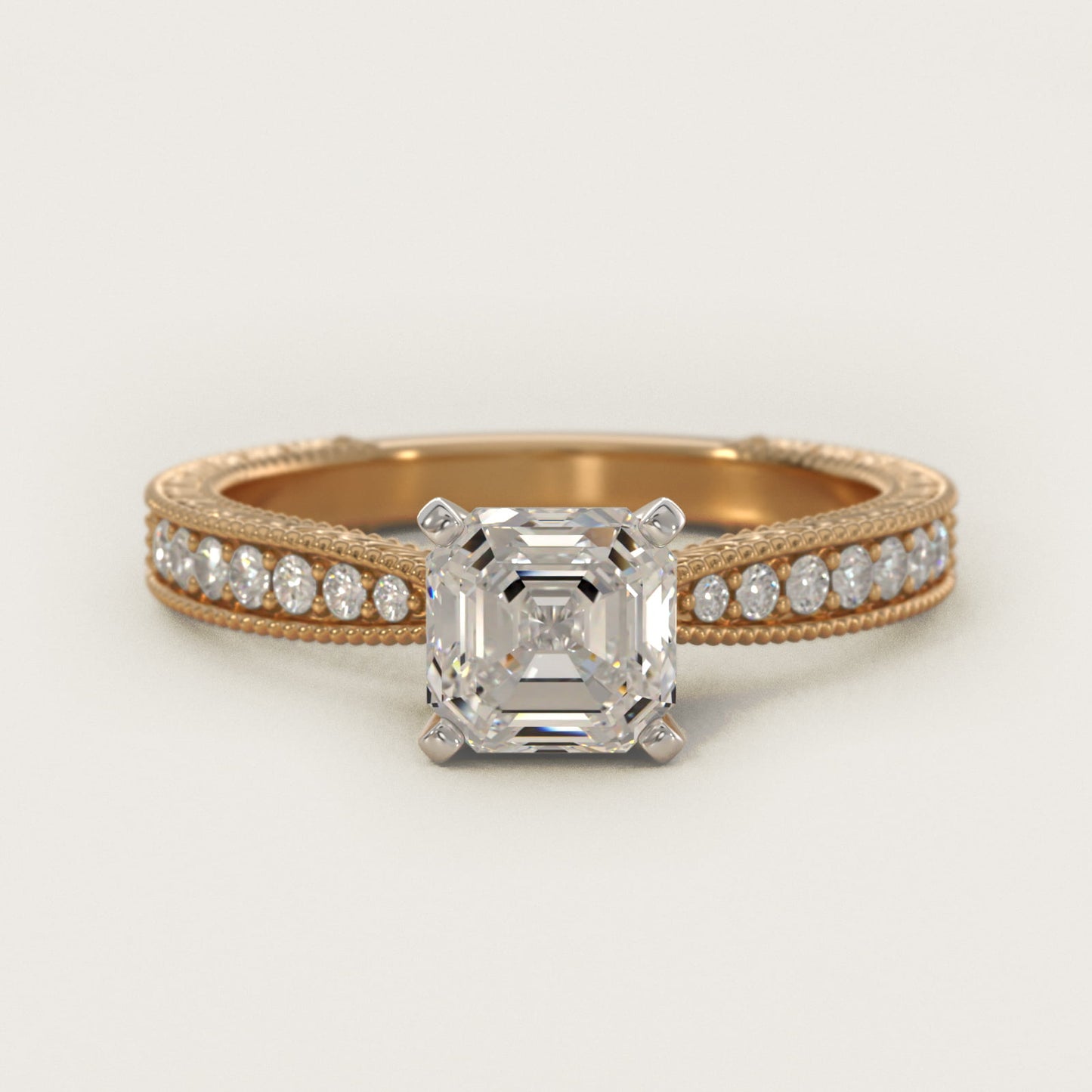 Hand-Engraved MicropavŽ Diamond Engagement Ring in 18k Yellow Gold (1/6 ct. tw.) - Asscher Center