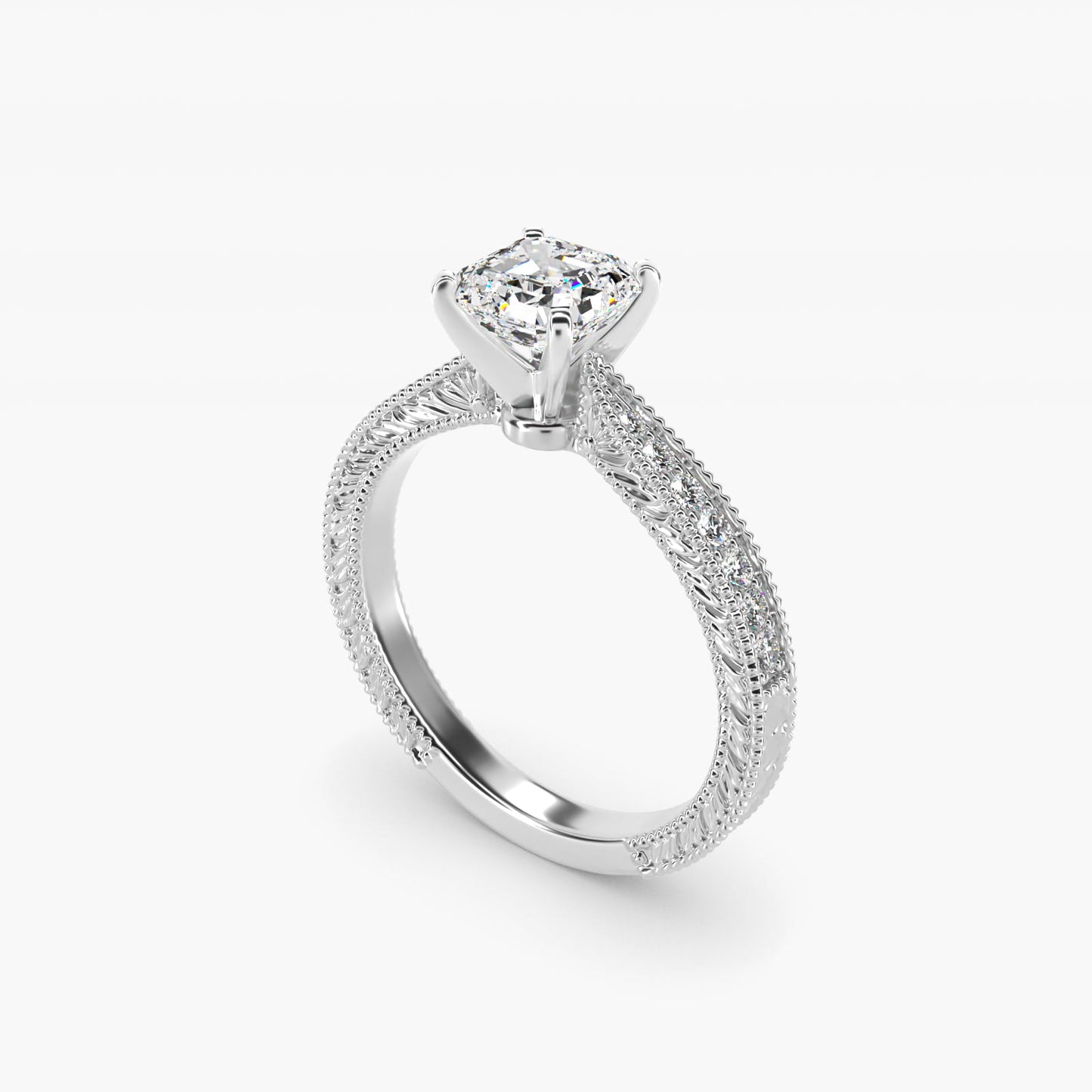 Hand-Engraved MicropavŽ Diamond Engagement Ring in Platinum (1/6 ct. tw.) - Asscher Center