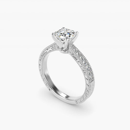 Hand-Engraved MicropavŽ Diamond Engagement Ring in Platinum (1/6 ct. tw.) - Asscher Center