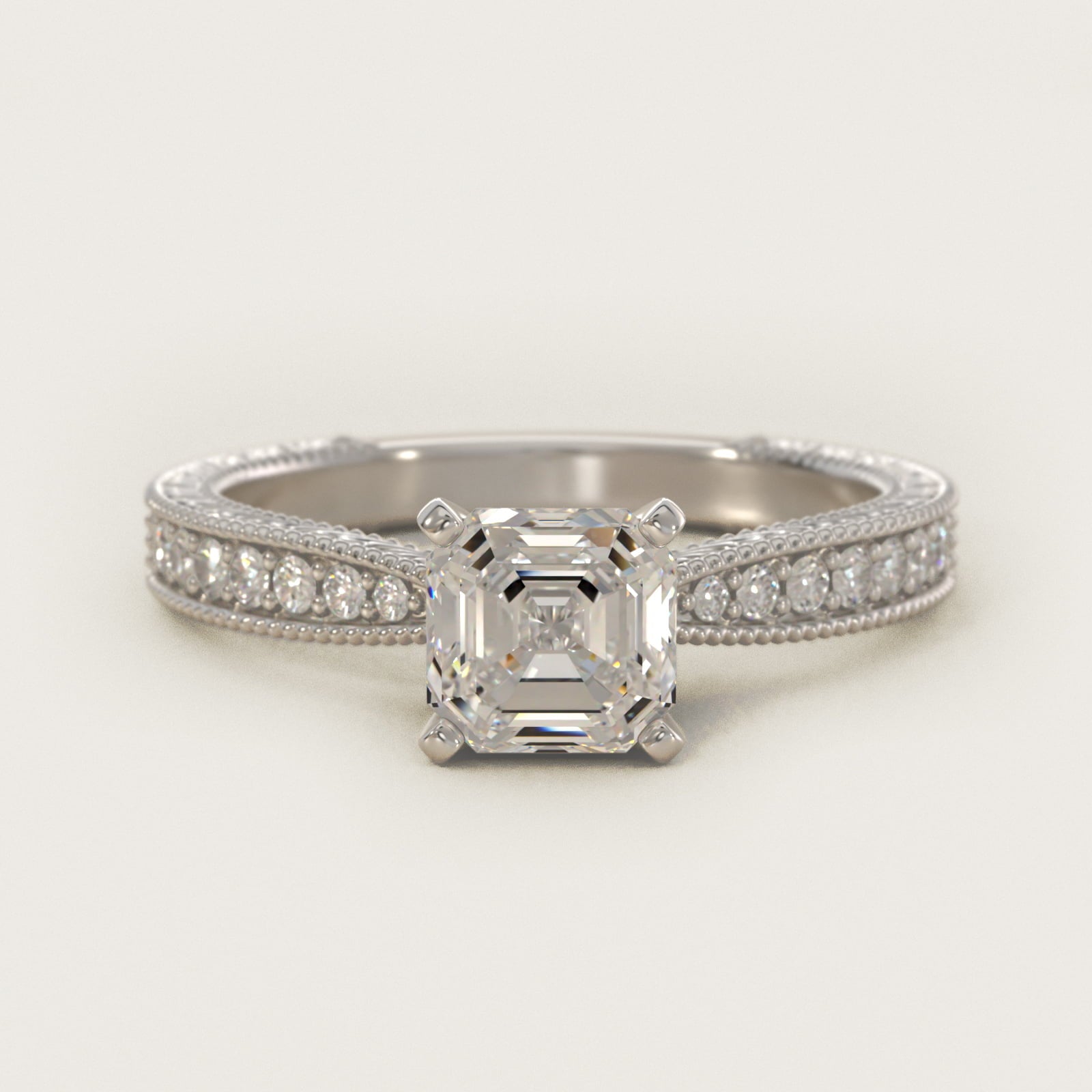Hand-Engraved MicropavŽ Diamond Engagement Ring in Platinum (1/6 ct. tw.) - Asscher Center