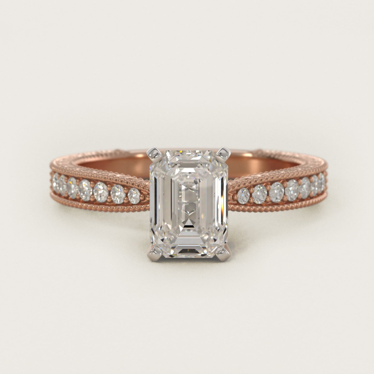 Hand-Engraved MicropavŽ Diamond Engagement Ring in 18k Rose Gold (1/6 ct. tw.) - Emerald Center