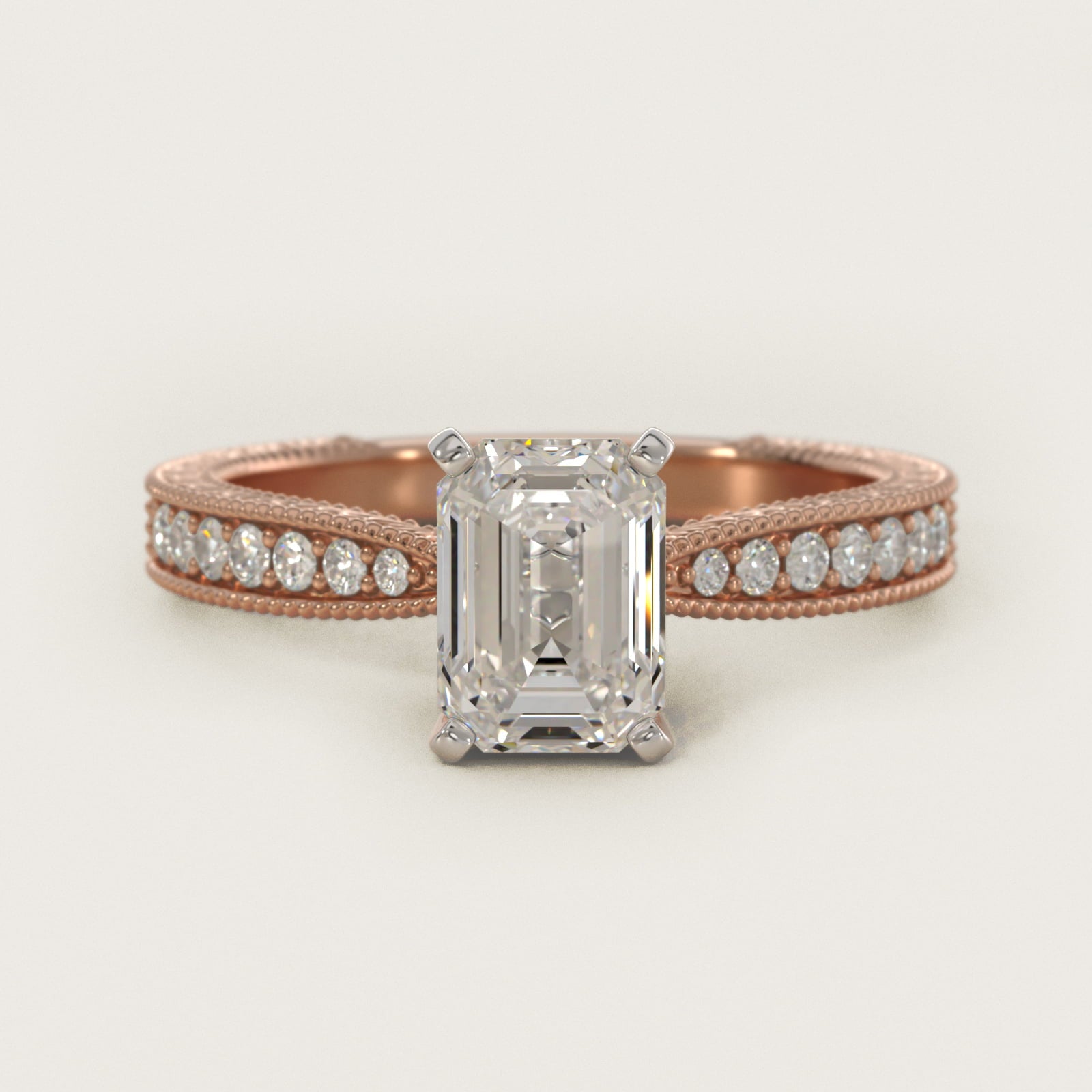 Hand-Engraved MicropavŽ Diamond Engagement Ring in 18k Rose Gold (1/6 ct. tw.) - Emerald Center
