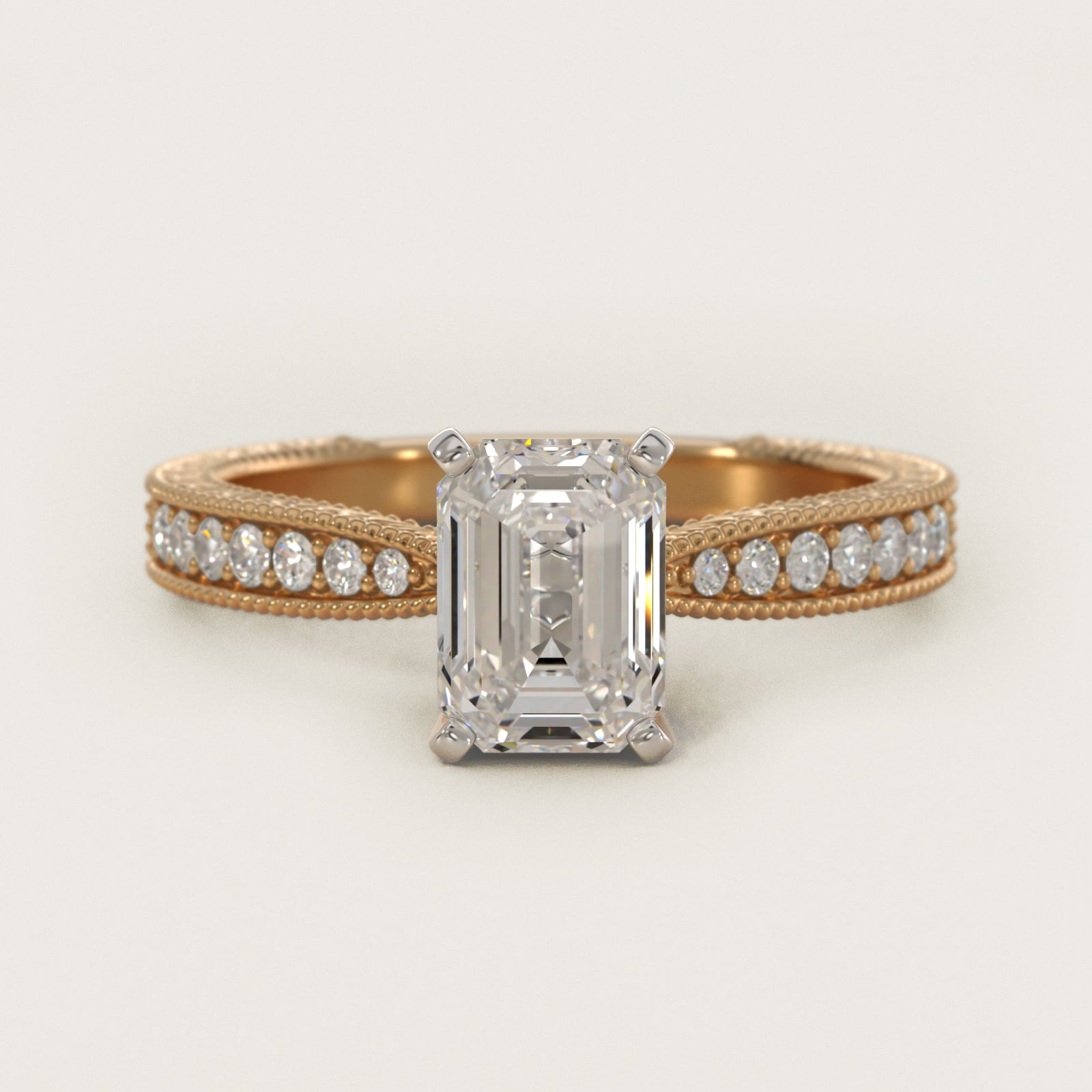 Hand-Engraved MicropavŽ Diamond Engagement Ring in 18k Yellow Gold (1/6 ct. tw.) - Emerald Center