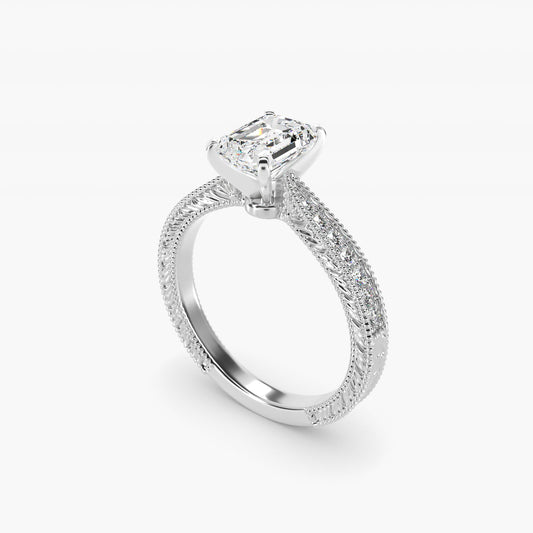 Hand-Engraved MicropavŽ Diamond Engagement Ring in Platinum (1/6 ct. tw.) - Emerald Center