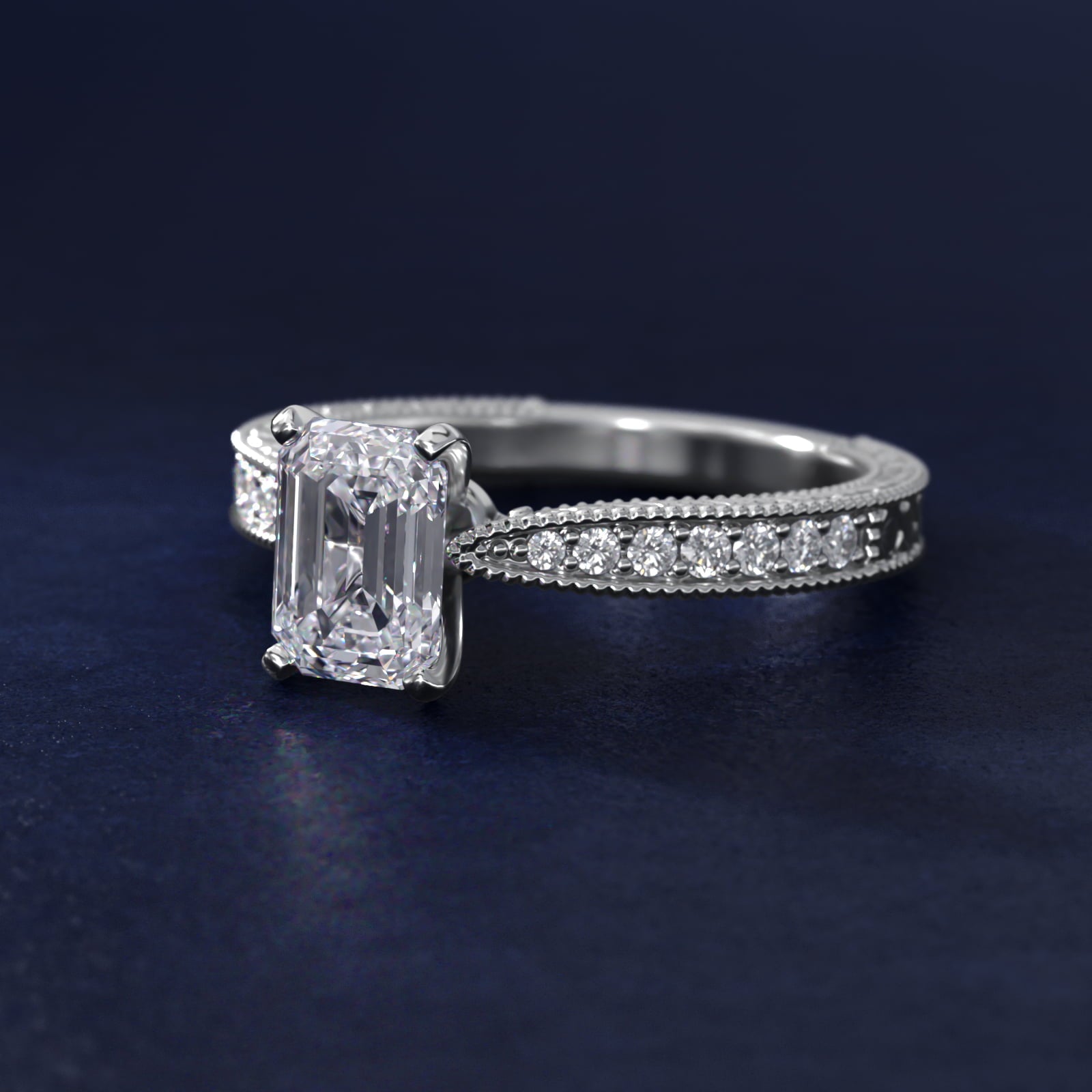 Hand-Engraved MicropavŽ Diamond Engagement Ring in Platinum (1/6 ct. tw.) - Emerald Center