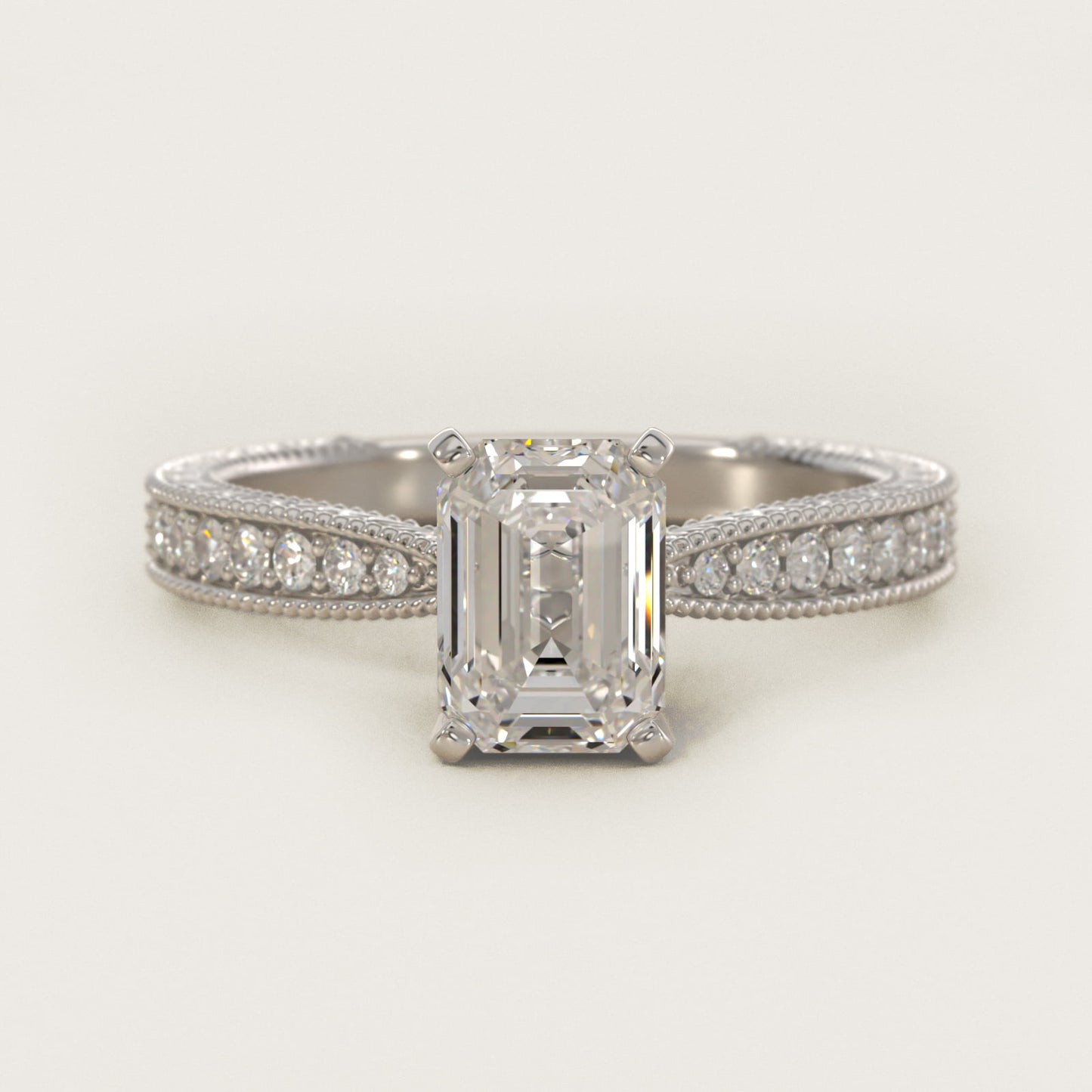 Hand-Engraved MicropavŽ Diamond Engagement Ring in Platinum (1/6 ct. tw.) - Emerald Center