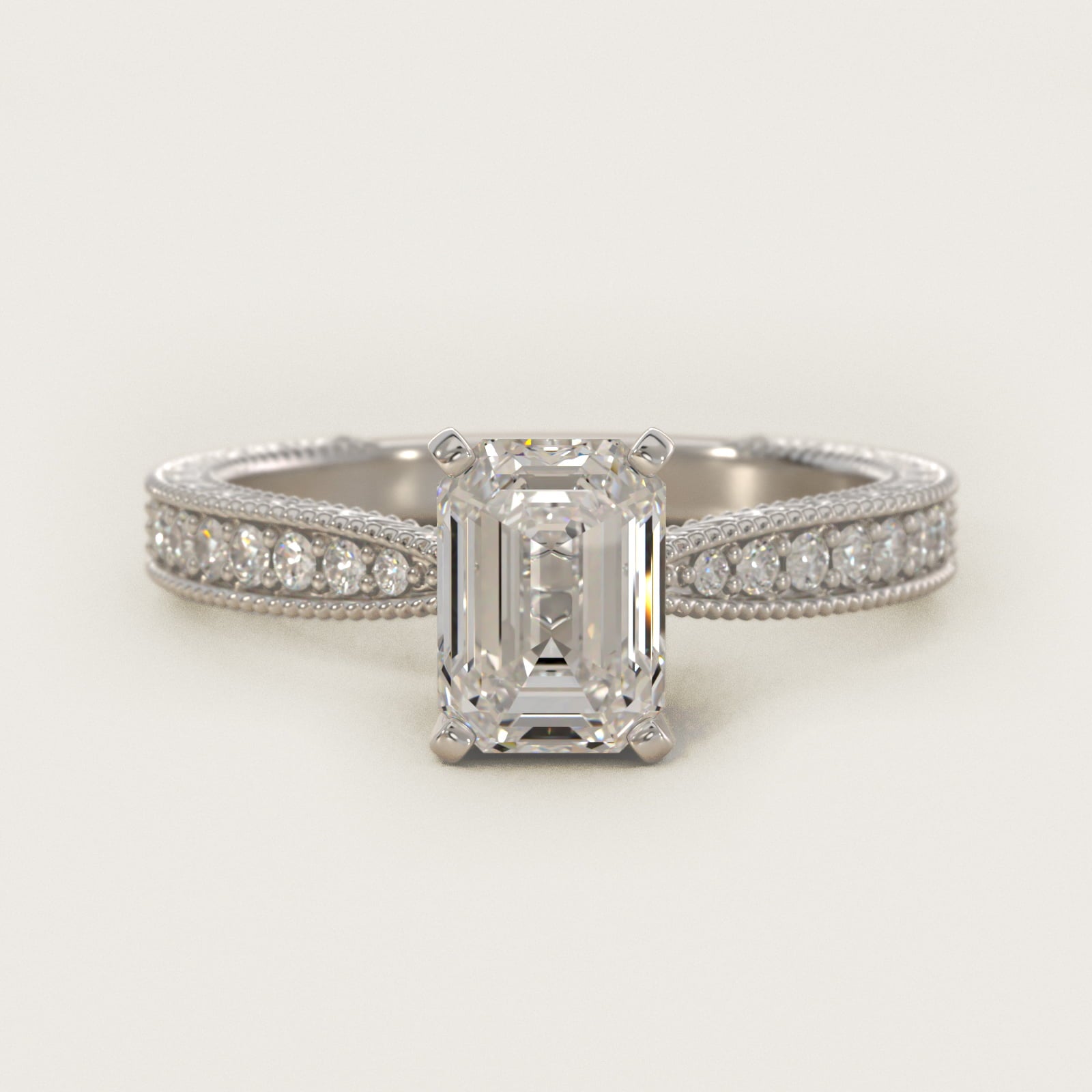 Hand-Engraved MicropavŽ Diamond Engagement Ring in Platinum (1/6 ct. tw.) - Emerald Center