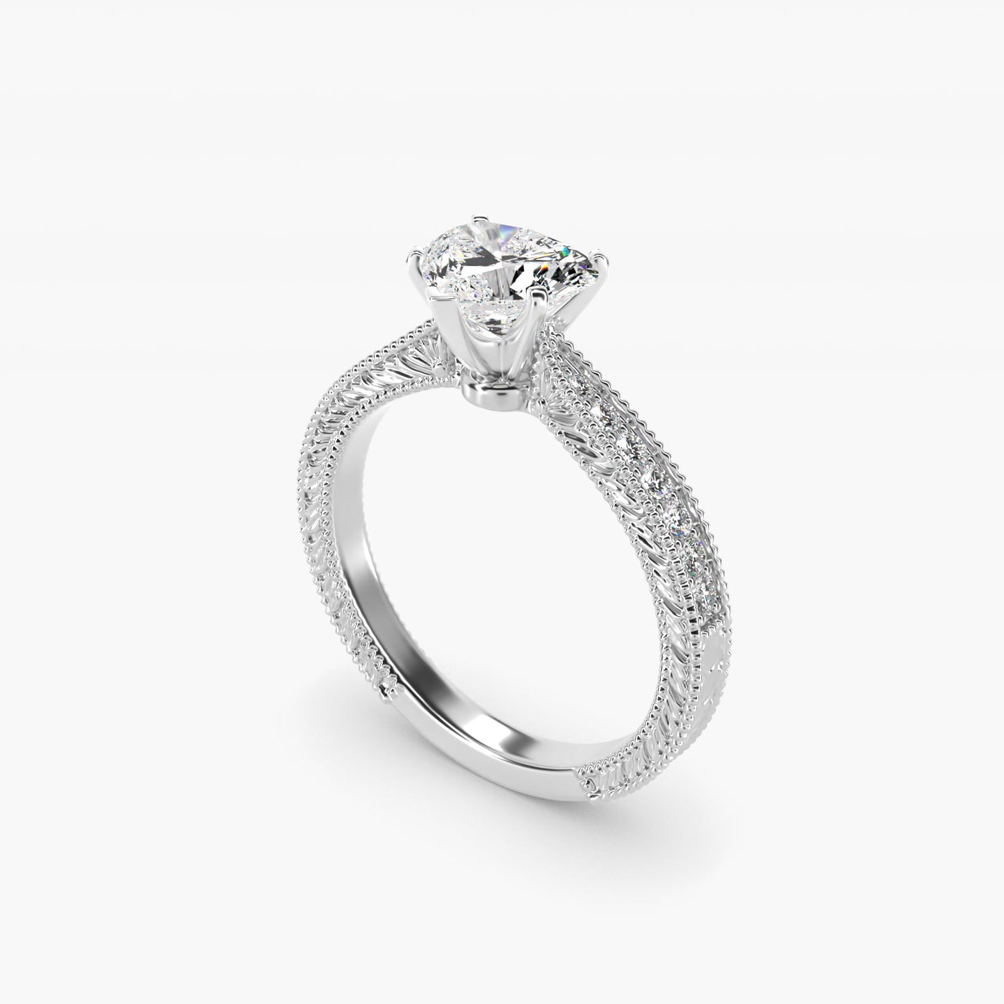Hand-Engraved MicropavŽ Diamond Engagement Ring in 18k White Gold (1/6 ct. tw.) - Heart Center