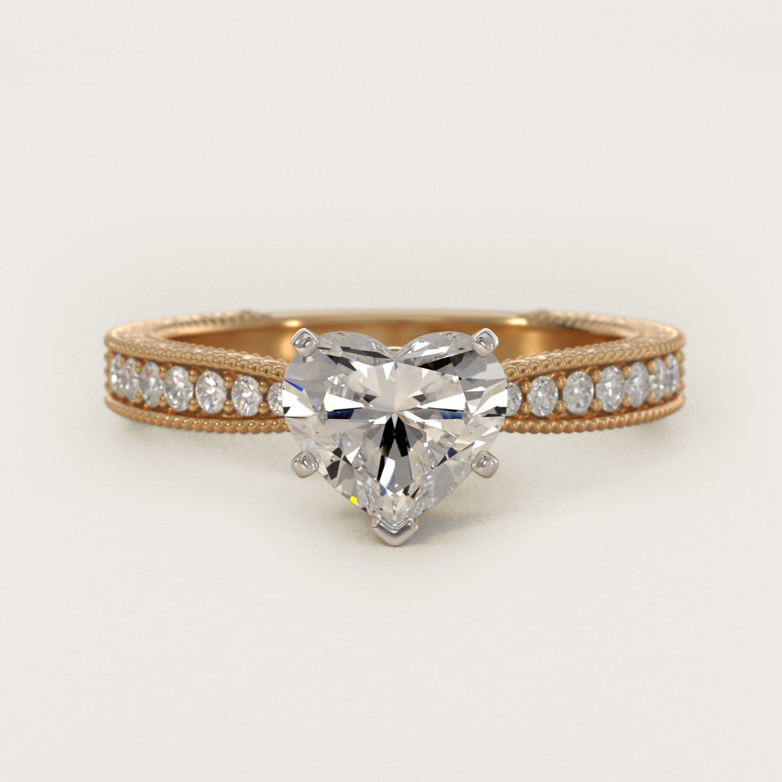 Hand-Engraved MicropavŽ Diamond Engagement Ring in 14K Yellow Gold (1/6 ct. tw.) - Heart Center
