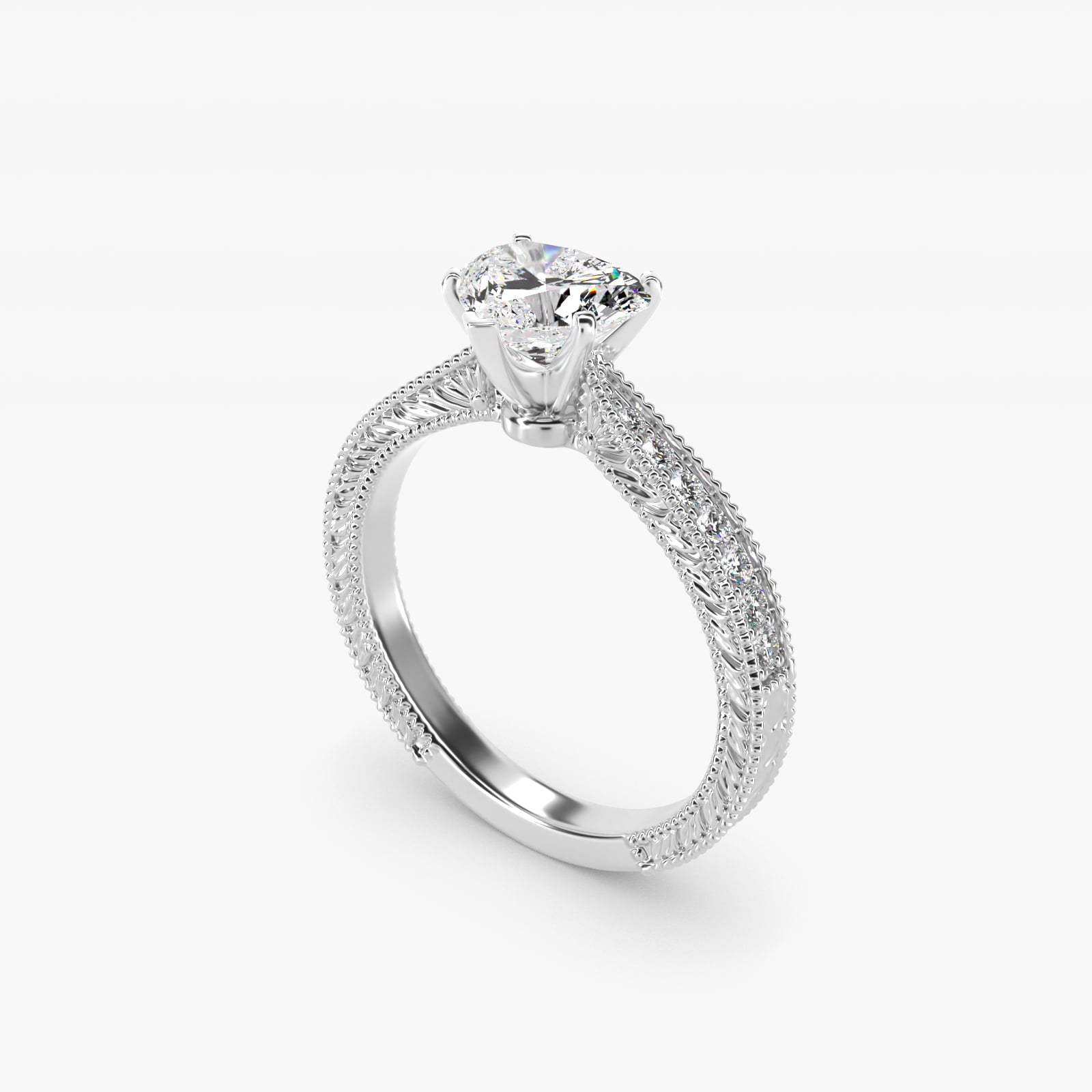 Hand-Engraved MicropavŽ Diamond Engagement Ring in Platinum (1/6 ct. tw.) - Heart Center