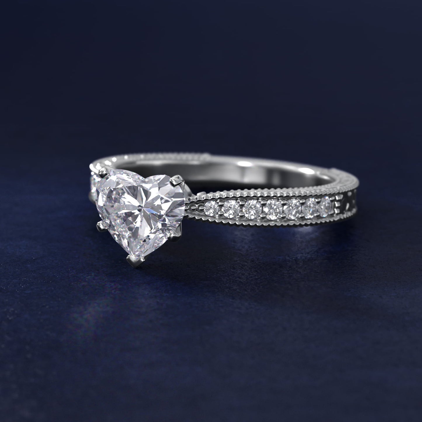 Hand-Engraved MicropavŽ Diamond Engagement Ring in Platinum (1/6 ct. tw.) - Heart Center