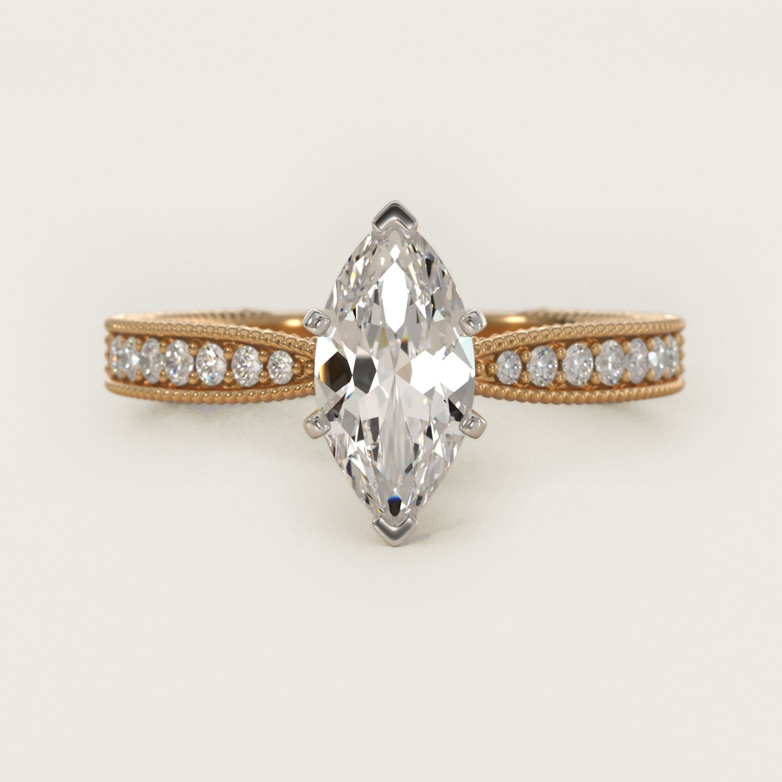 Hand-Engraved MicropavŽ Diamond Engagement Ring in 14K Yellow Gold (1/6 ct. tw.) - Marquise Center