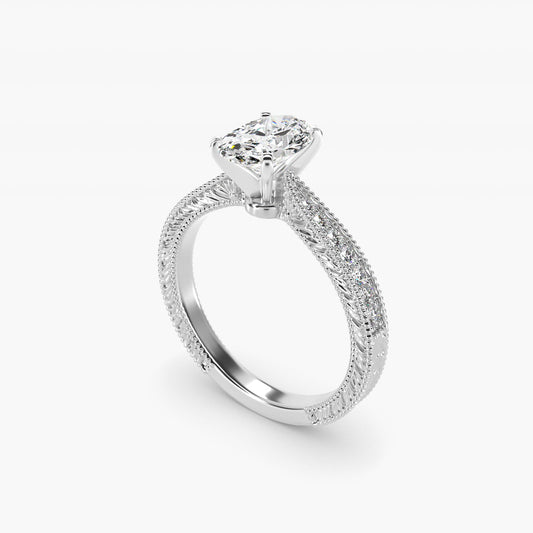 Hand-Engraved MicropavŽ Diamond Engagement Ring in 18k White Gold (1/6 ct. tw.) - Oval Center