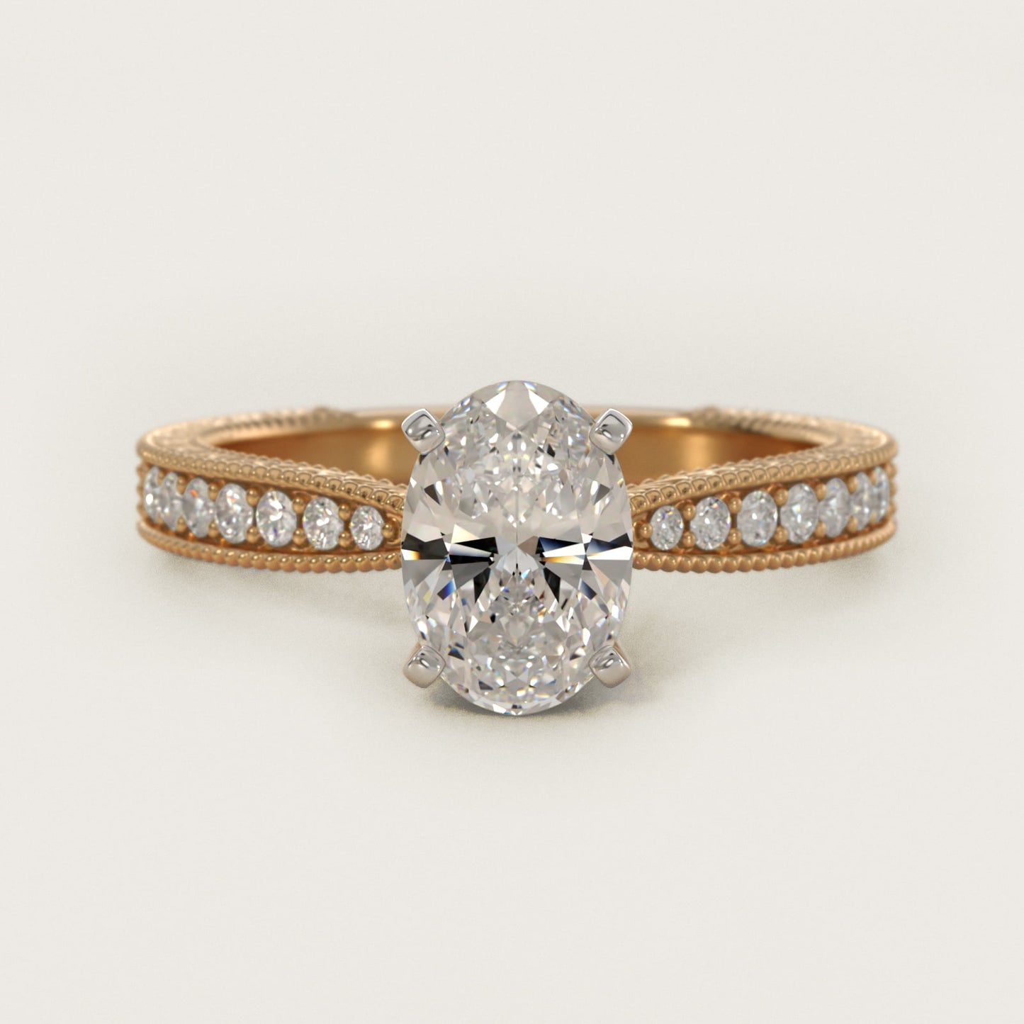 Hand-Engraved MicropavŽ Diamond Engagement Ring in 14K Yellow Gold (1/6 ct. tw.) - Oval Center