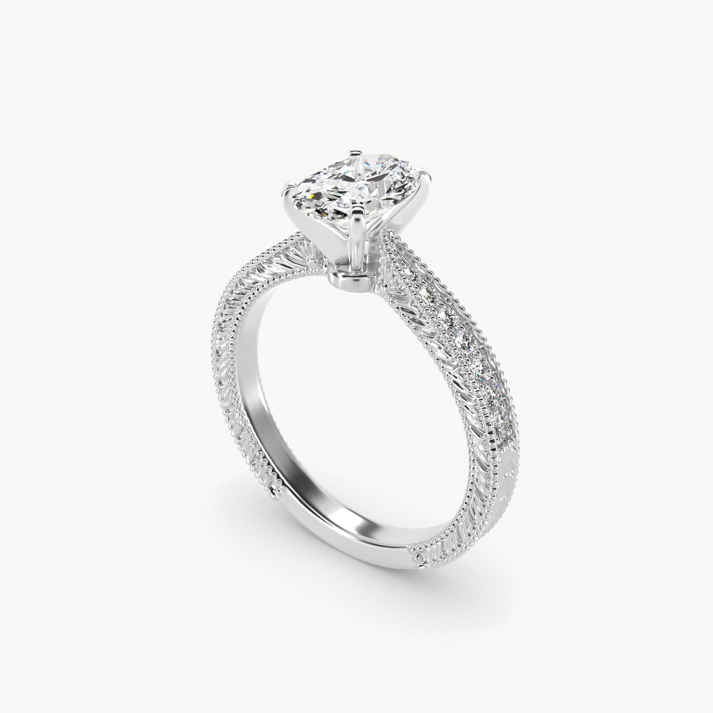 Hand-Engraved MicropavŽ Diamond Engagement Ring in Platinum (1/6 ct. tw.) - Oval Center