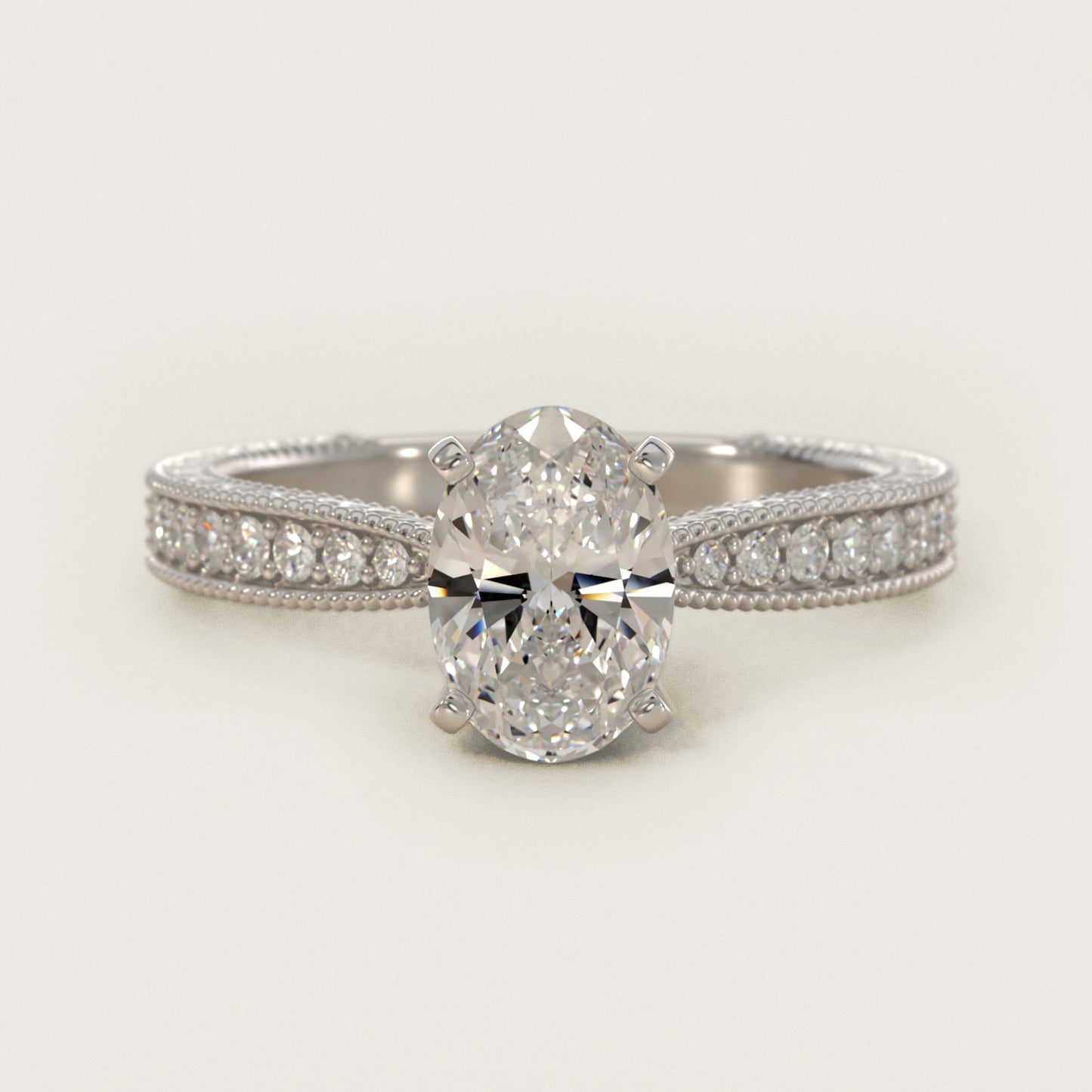 Hand-Engraved MicropavŽ Diamond Engagement Ring in Platinum (1/6 ct. tw.) - Oval Center