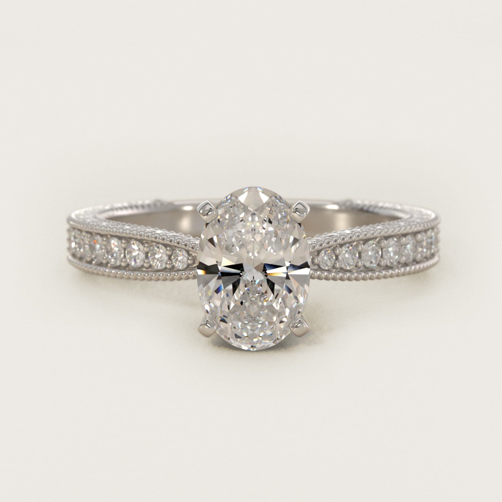 Hand-Engraved MicropavŽ Diamond Engagement Ring in Platinum (1/6 ct. tw.) - Oval Center
