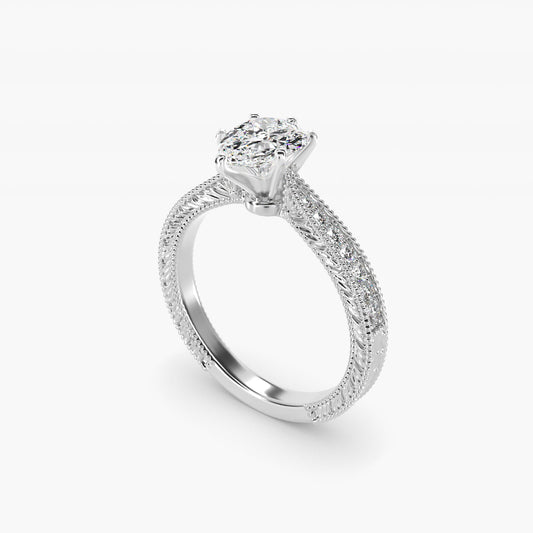 Hand-Engraved MicropavŽ Diamond Engagement Ring in 18k White Gold (1/6 ct. tw.) - Pear Center