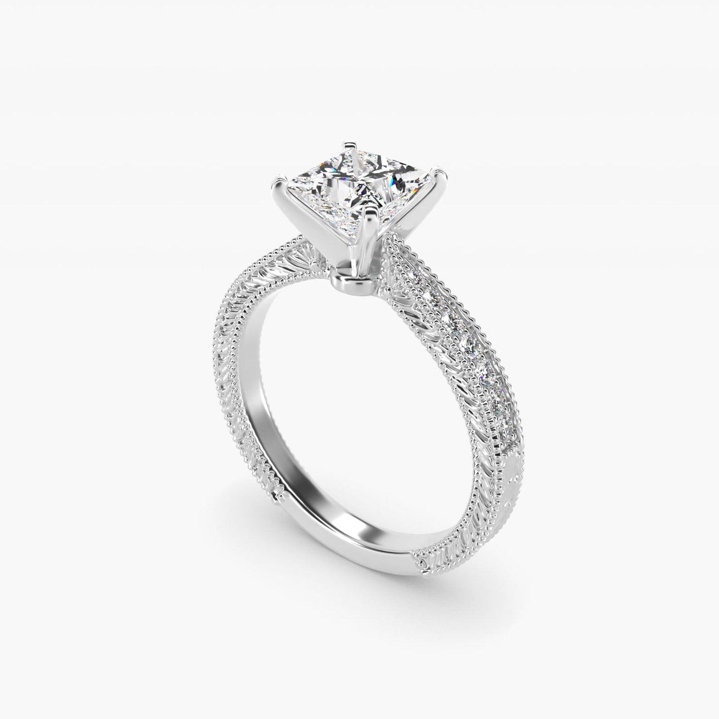 Hand-Engraved MicropavŽ Diamond Engagement Ring in Platinum (1/6 ct. tw.) - Princess Center
