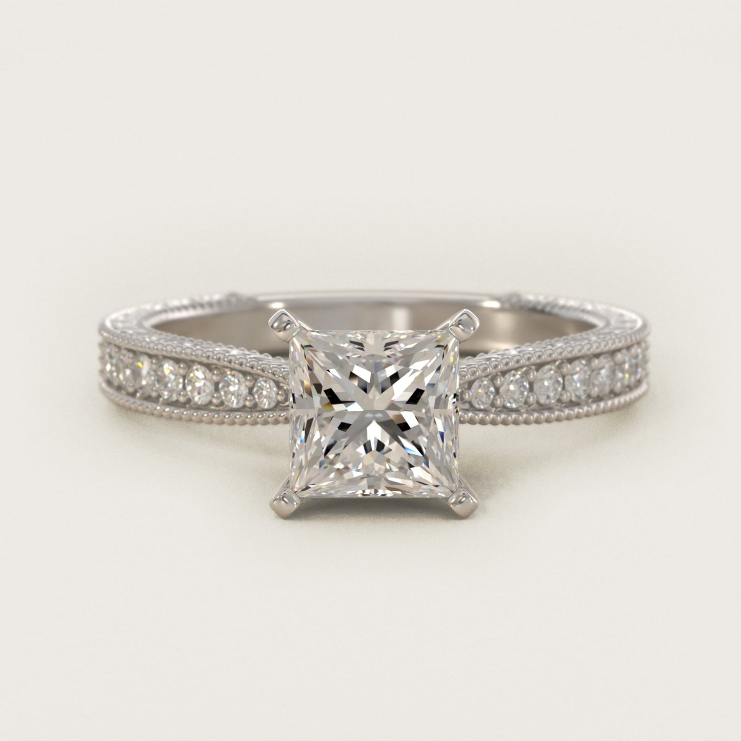 Hand-Engraved MicropavŽ Diamond Engagement Ring in Platinum (1/6 ct. tw.) - Princess Center