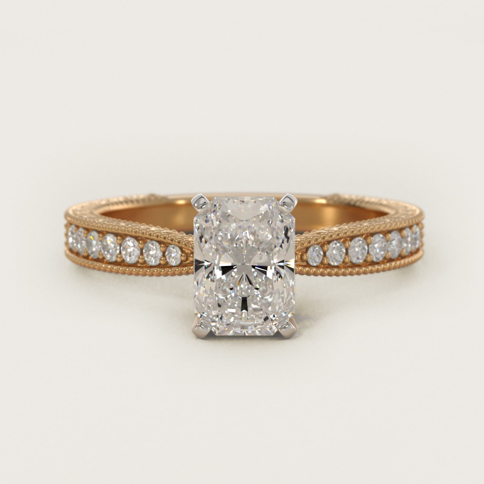 Hand-Engraved MicropavŽ Diamond Engagement Ring in 14K Yellow Gold (1/6 ct. tw.) - Radiant Center