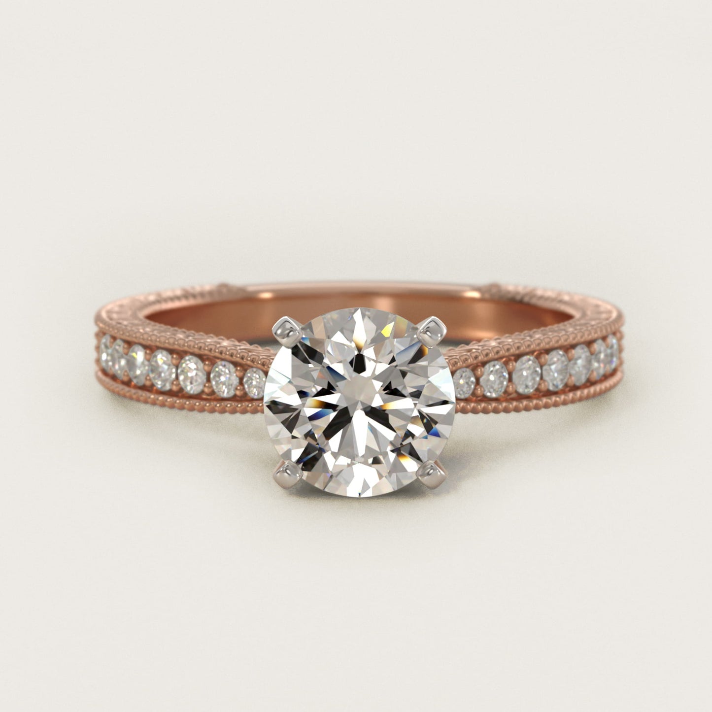 Hand-Engraved MicropavŽ Diamond Engagement Ring in 14k Rose Gold (1/6 ct. tw.) - Round Center