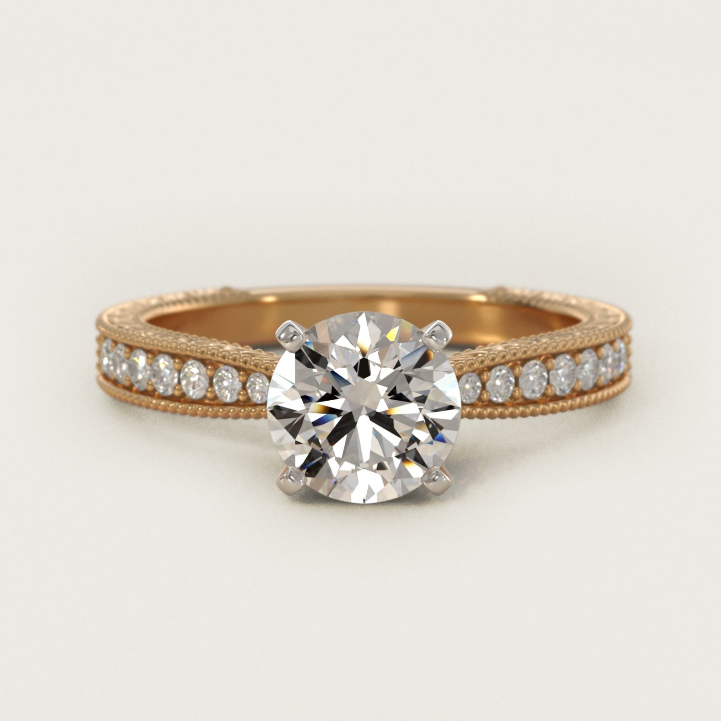 Hand-Engraved MicropavŽ Diamond Engagement Ring in 14K Yellow Gold (1/6 ct. tw.) - Round Center