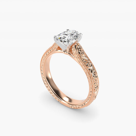 Hand-Engraved Solitaire Engagement Ring in 14k Rose Gold - Oval Center