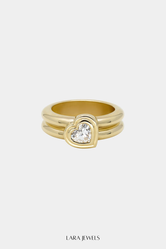 Roma Heart Diamond Ring 18K Yellow Gold - Front view