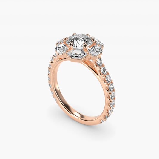 Hila Diamond Halo Engagement Ring in 14k Rose Gold By Bella Vaughan - Round Center
