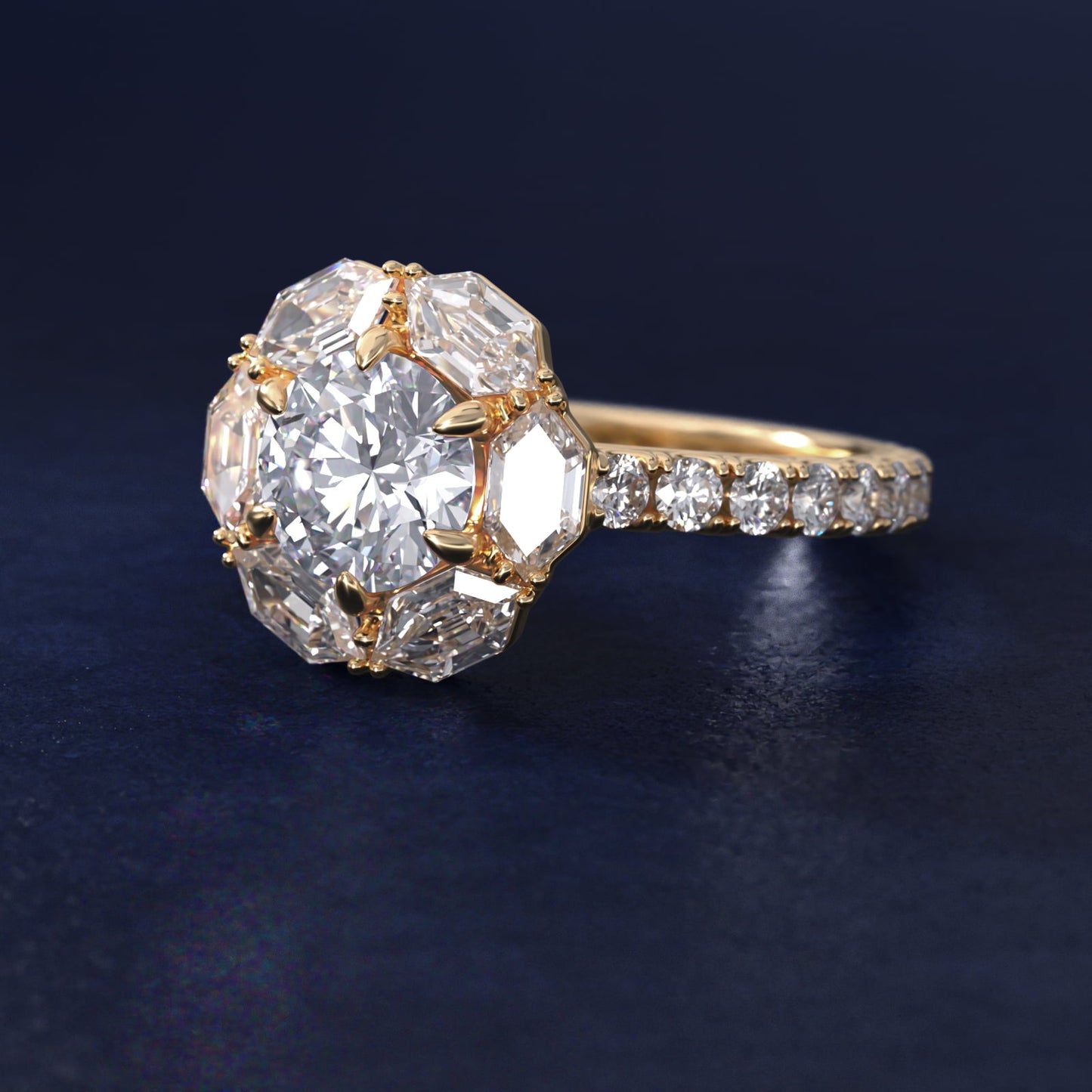 Hila Diamond Halo Engagement Ring in 14K Yellow Gold By Bella Vaughan - Round Center