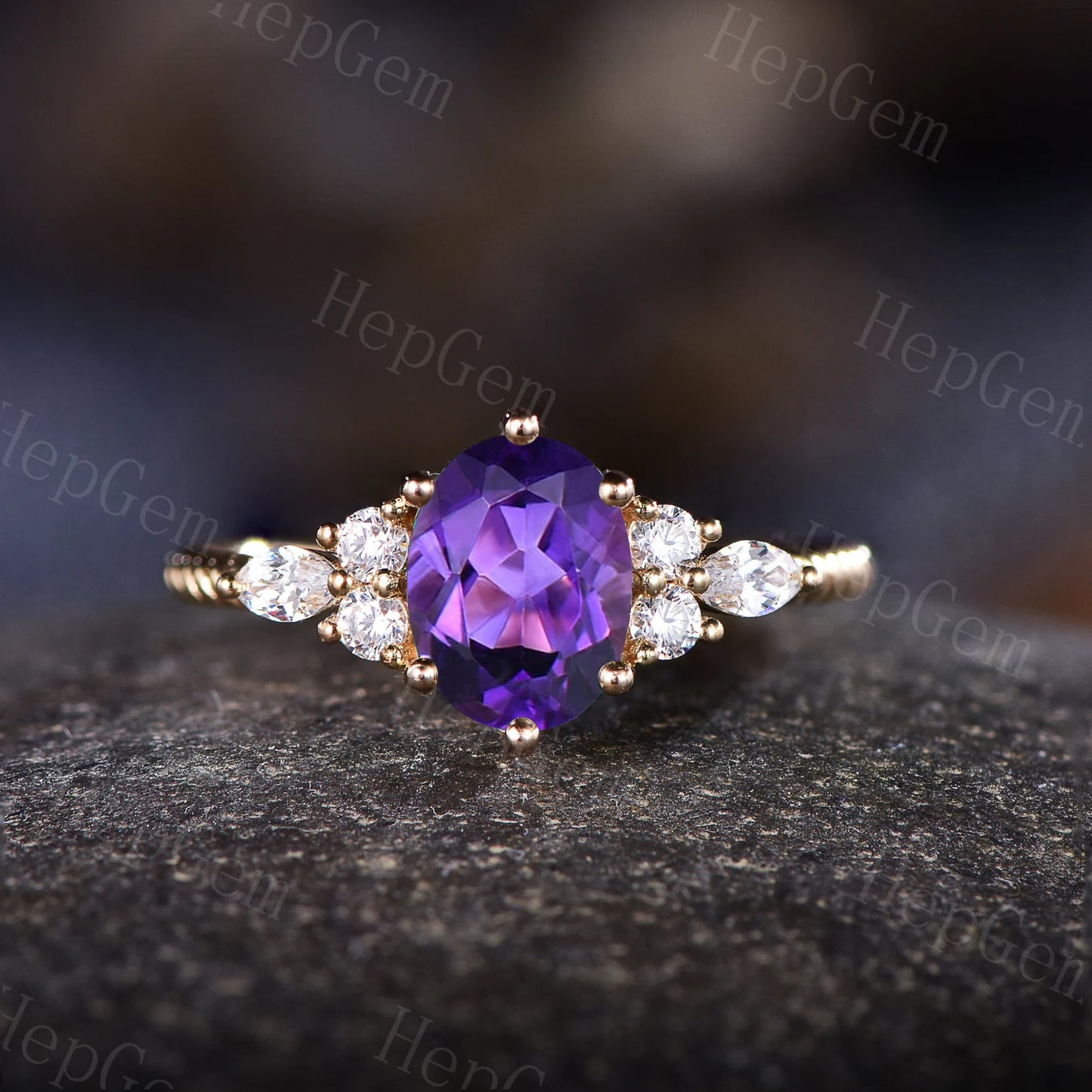 Oval Amethyst Engagement Ring