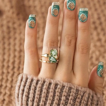 Toi Et Moi Ring Green Pear & Round Lab Diamond Engagement Ring