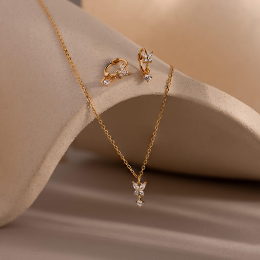 Diamond Butterfly Necklace & Earrings Set