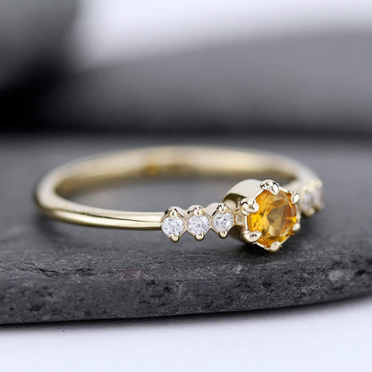 4mm Round Citrine Seven Stone Asymmetric Ring 18K