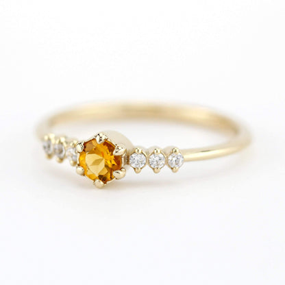 4mm Round Citrine Seven Stone Asymmetric Ring 18K